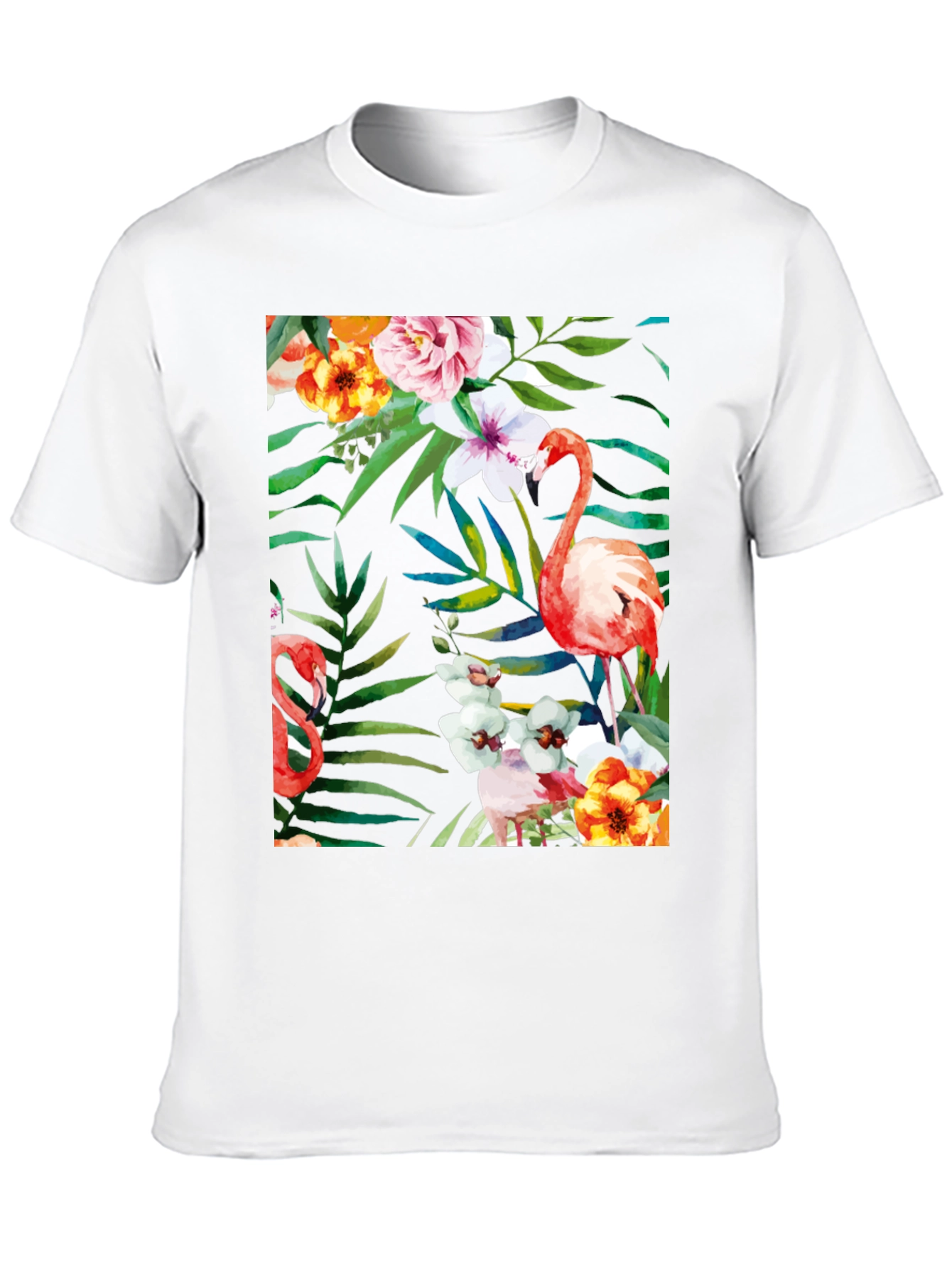 Tropical Flamingo Floral Black T-Shirt
