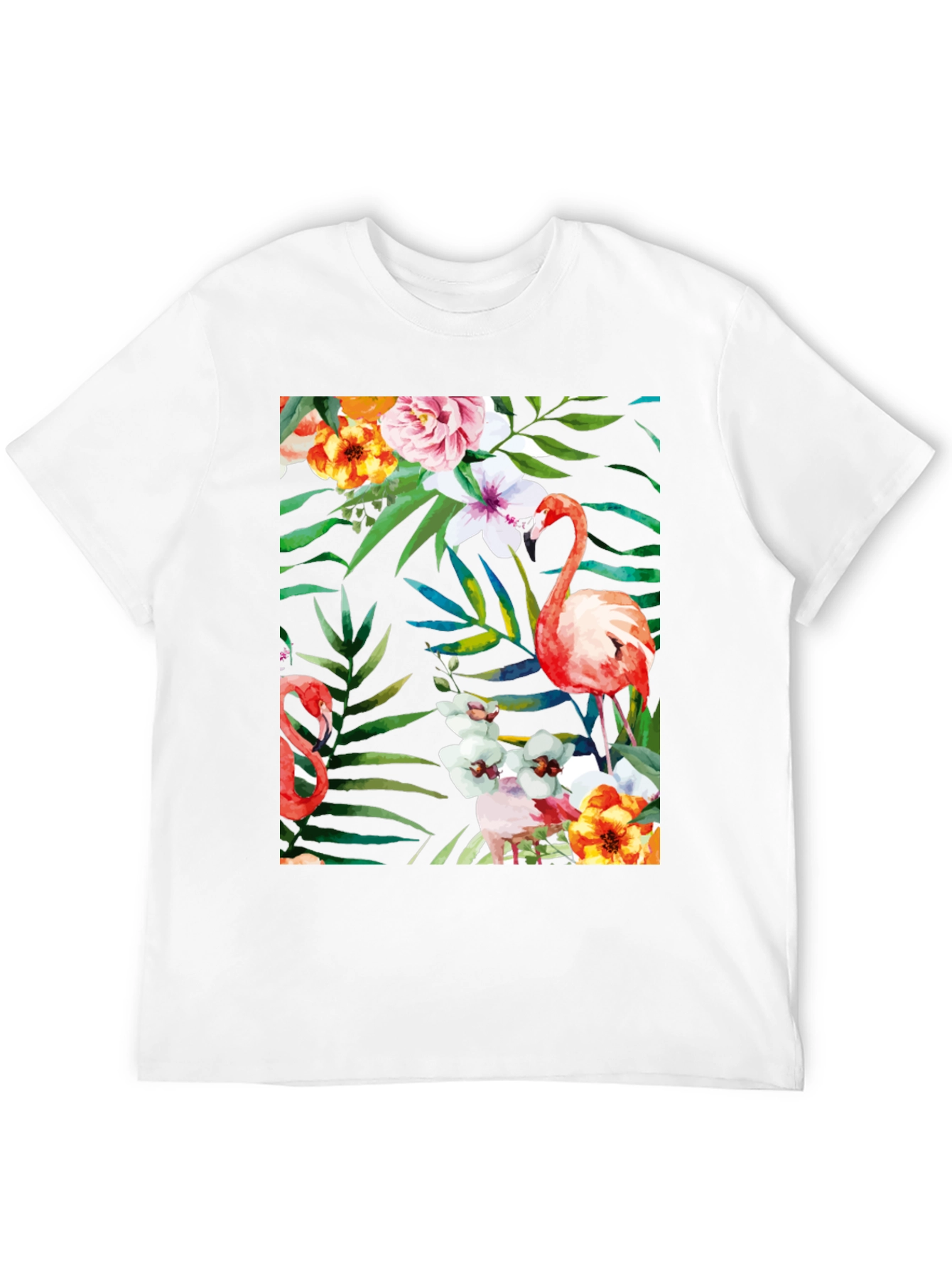 Tropical Flamingo Floral Black T-Shirt