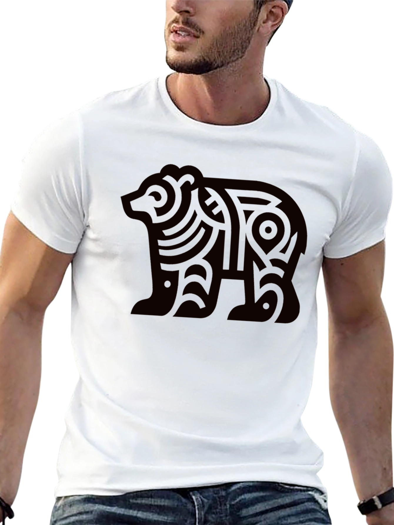 Tribal Bear Graphic Tee - Modern Black T-Shirt