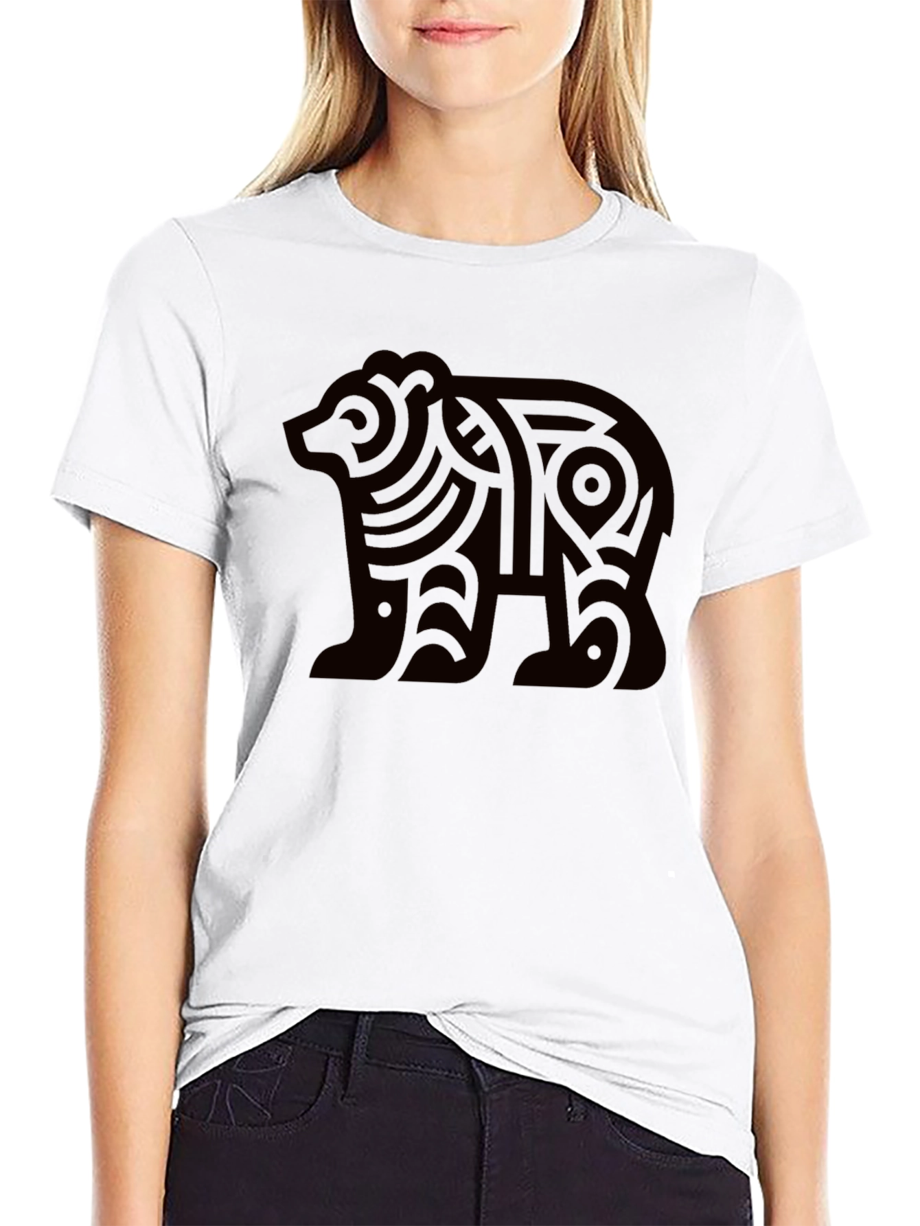 Tribal Bear Graphic Tee - Modern Black T-Shirt