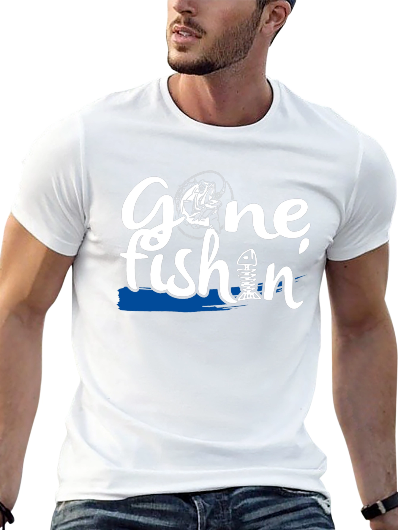 Gone Fishin Black Graphic T-Shirt