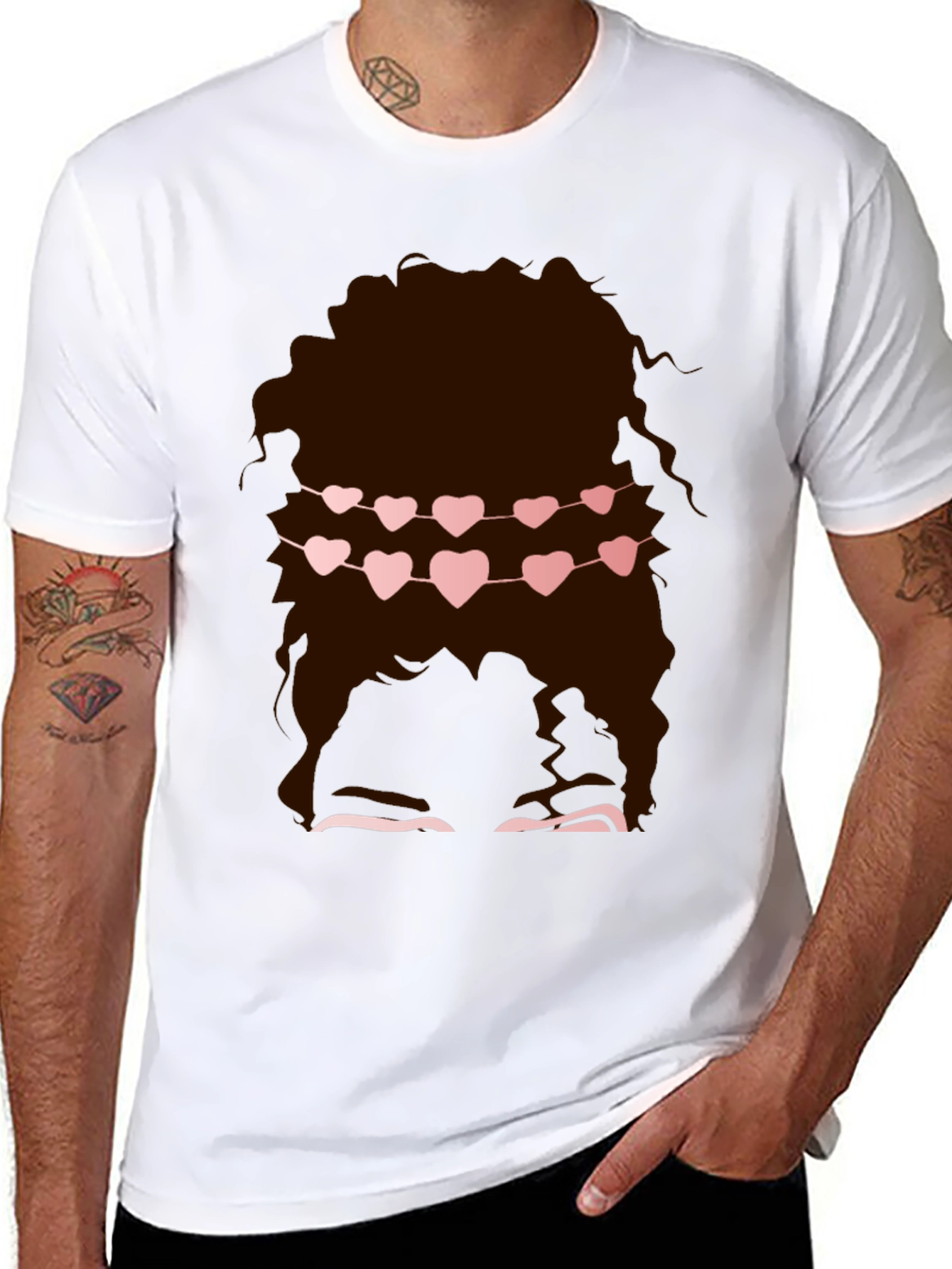 Messy Bun Heart Garland Graphic Tee - Valentines Style
