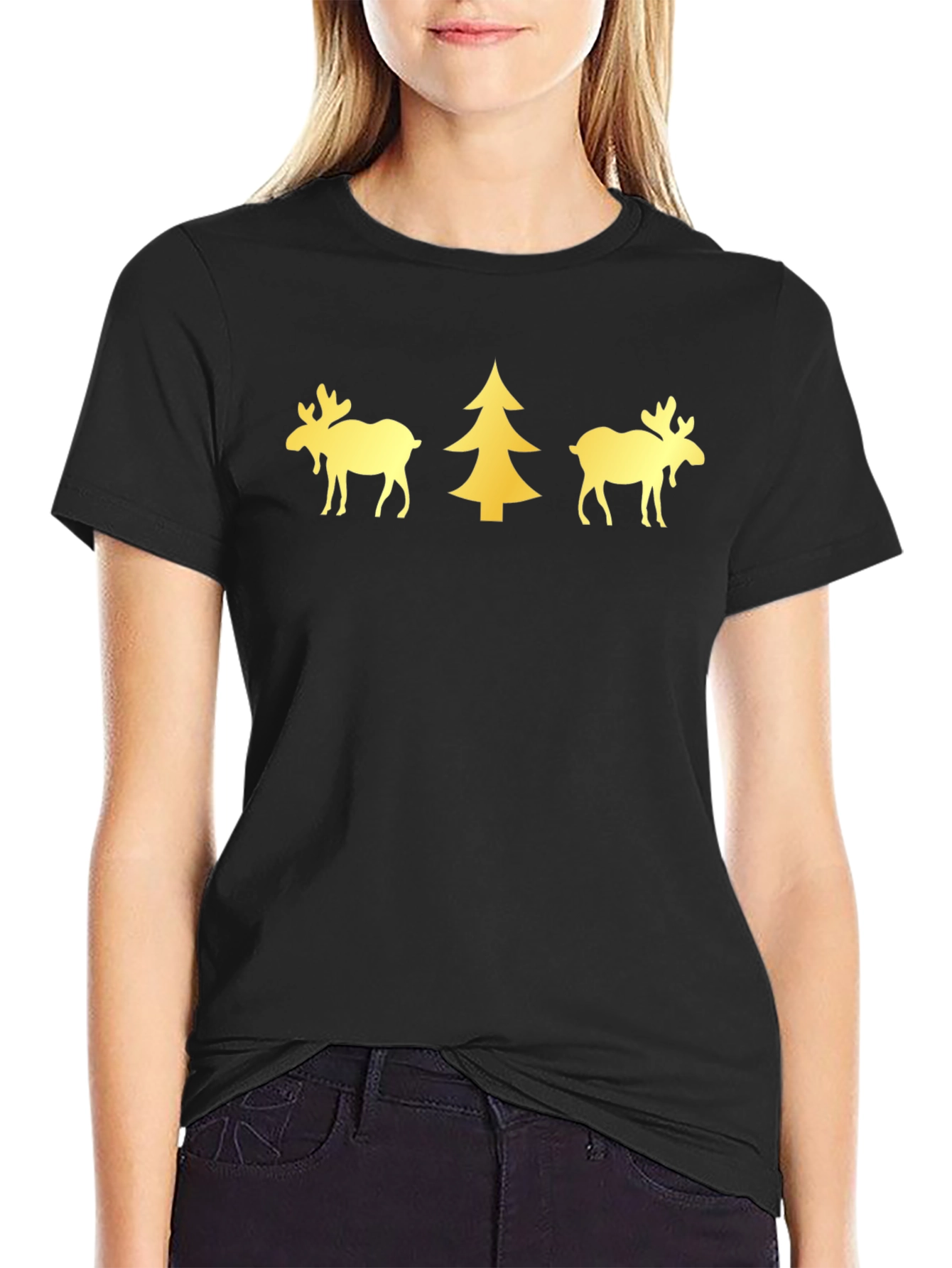 Festive Moose & Tree Graphic Tee - Black