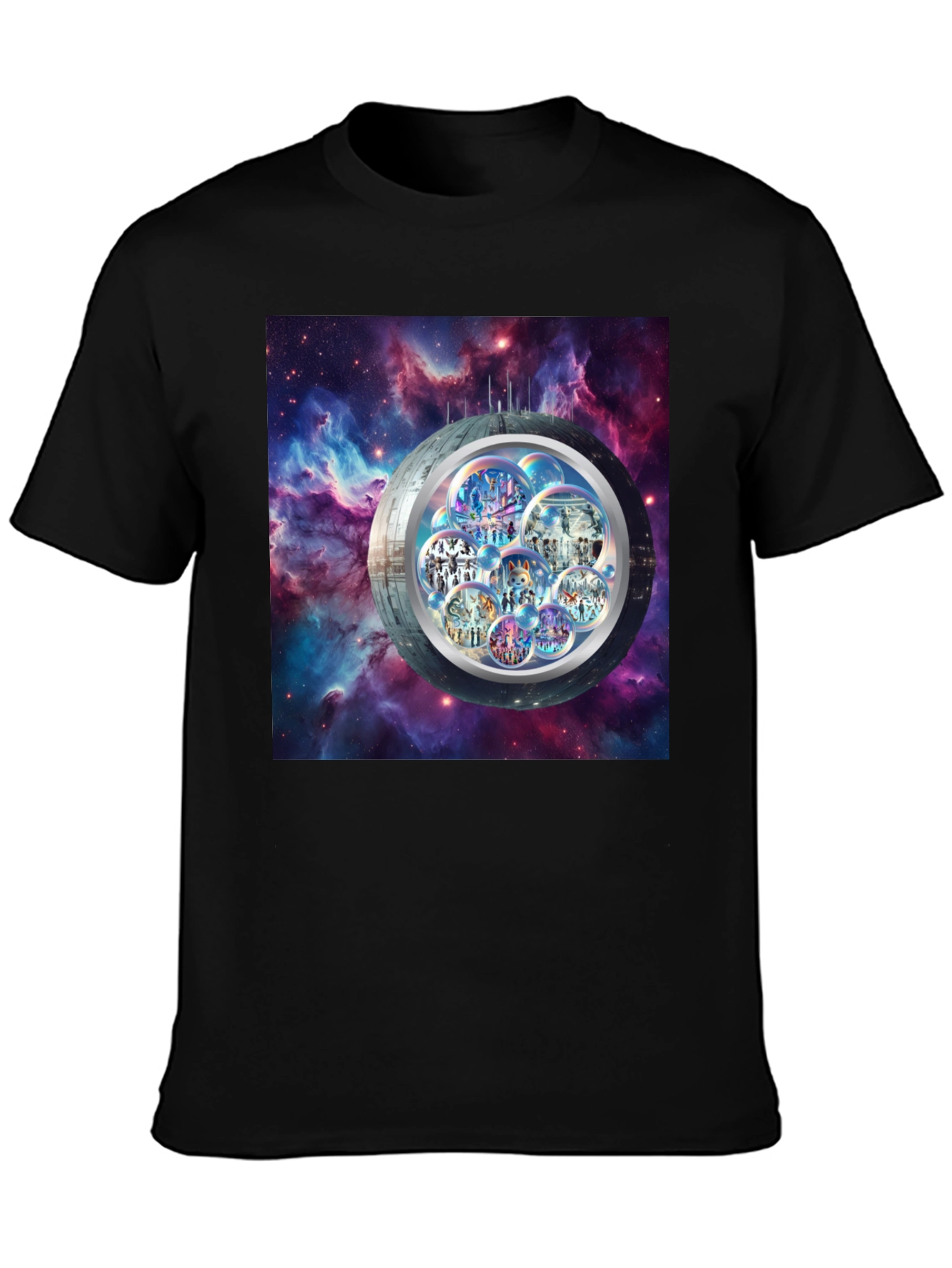 Galaxy Bubble World Black T-Shirt