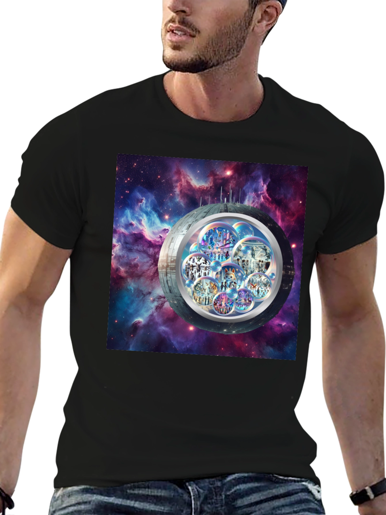 Galaxy Bubble World Black T-Shirt