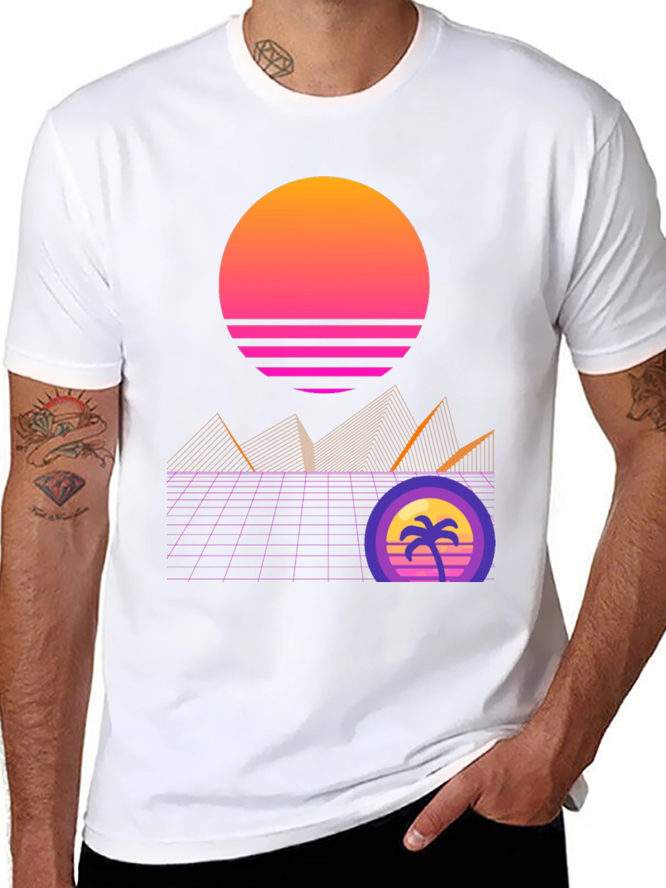 Retro Sunset Graphic T-Shirt - Black