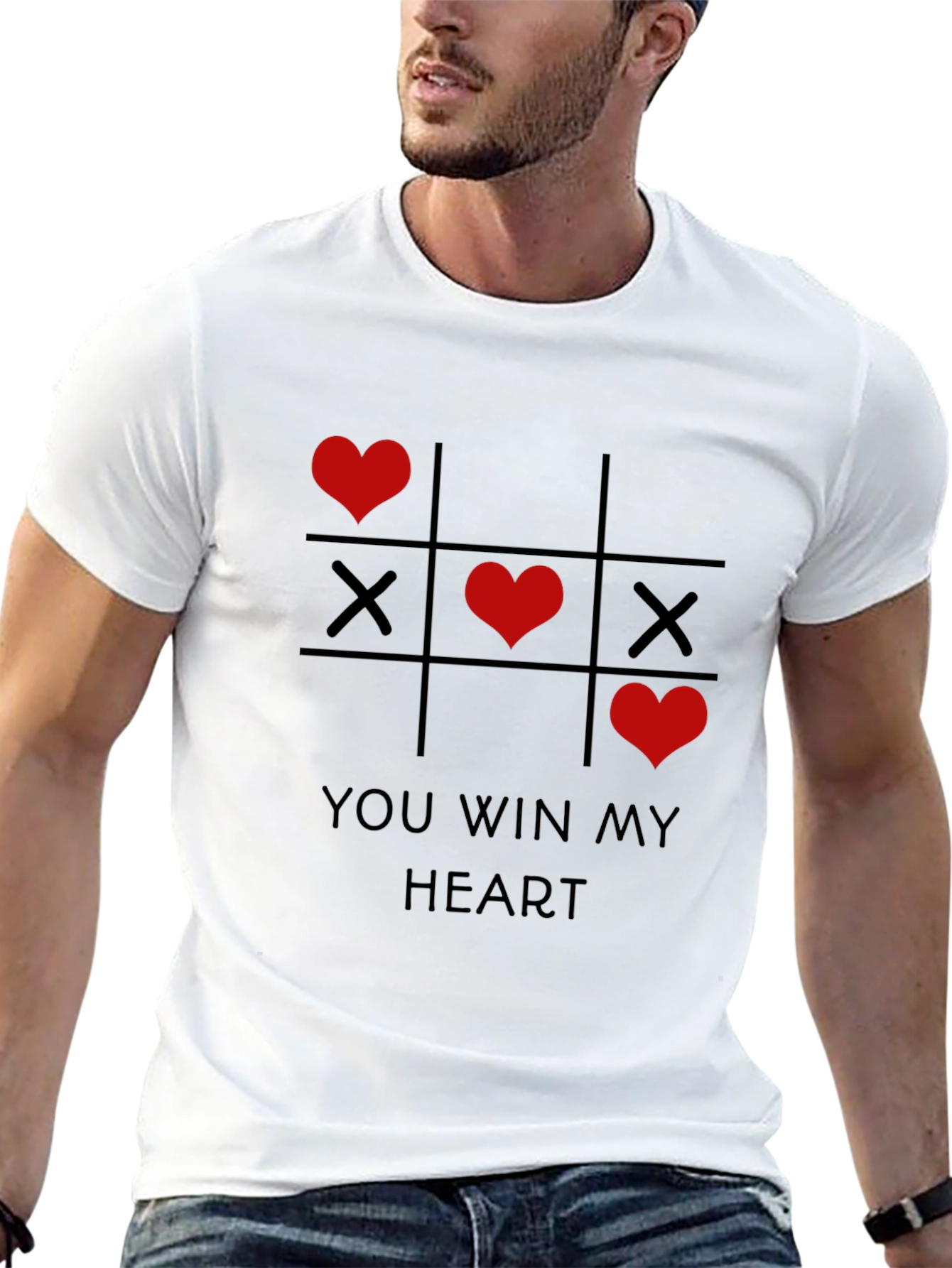 Valentines Day Tic-Tac-Toe You Win My Heart Black Tee