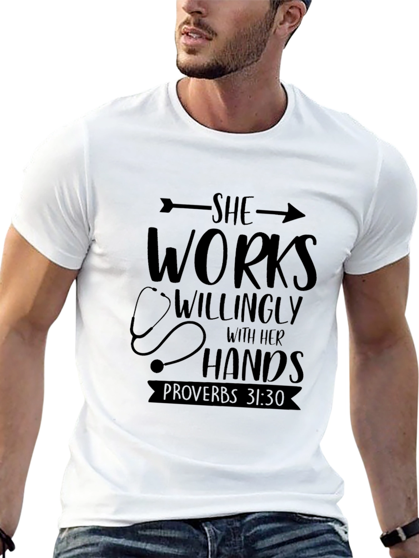 She Works Willingly Black Graphic T-Shirt