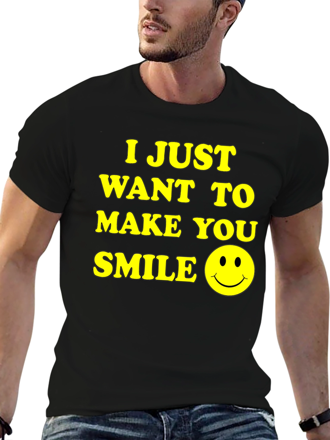Make You Smile Graphic Tee - Black Cotton T-Shirt