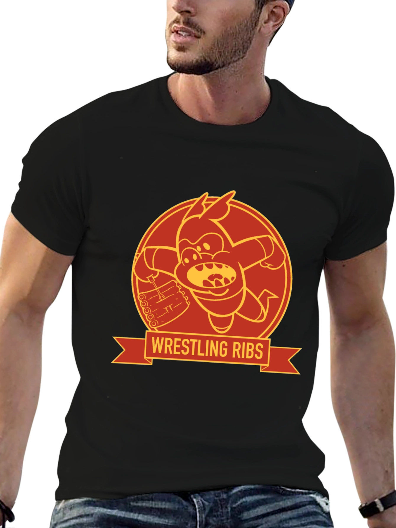 Wrestling Ribs Funny Cartoon Graphic Tee