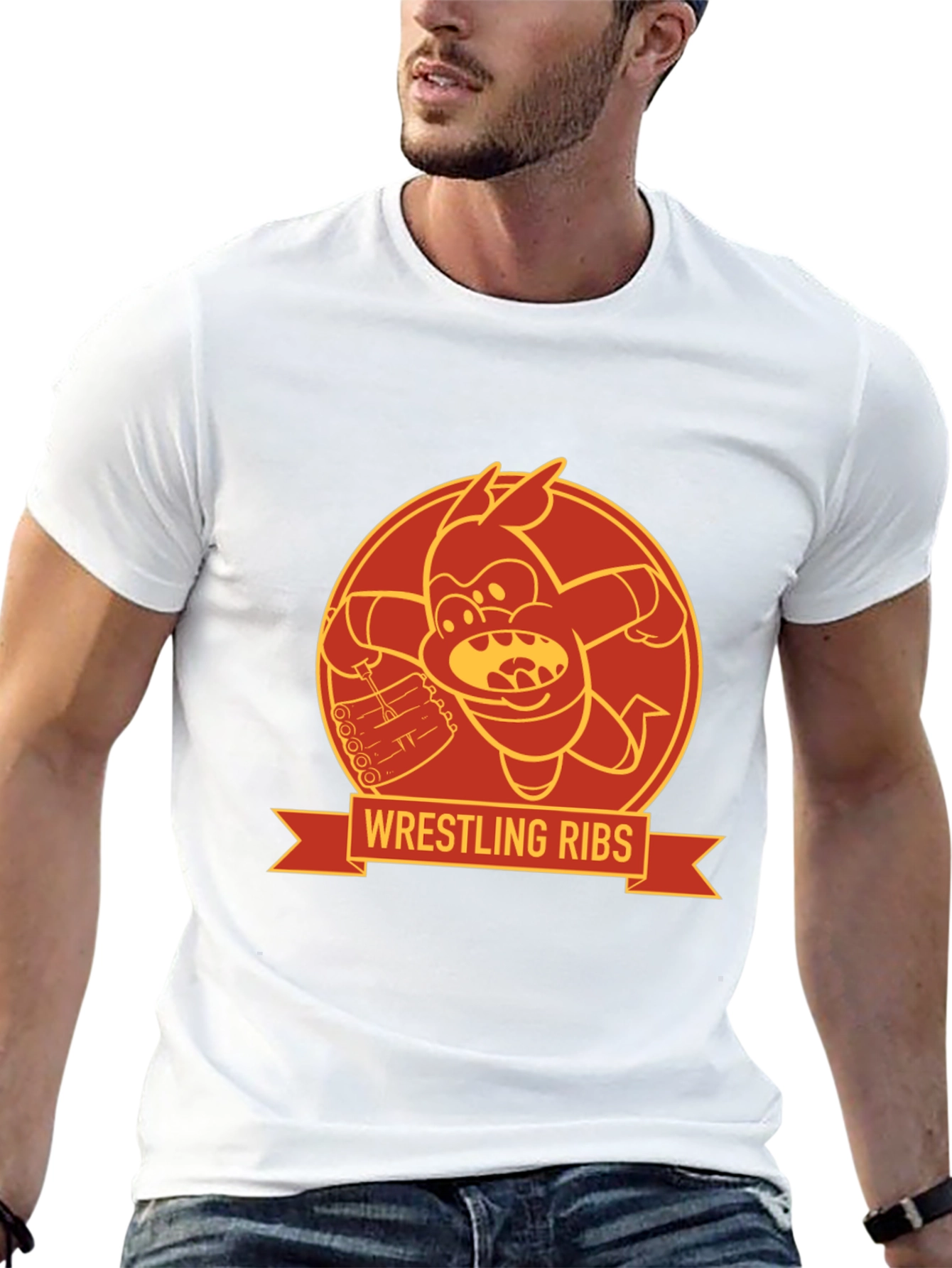 Wrestling Ribs Funny Cartoon Graphic Tee