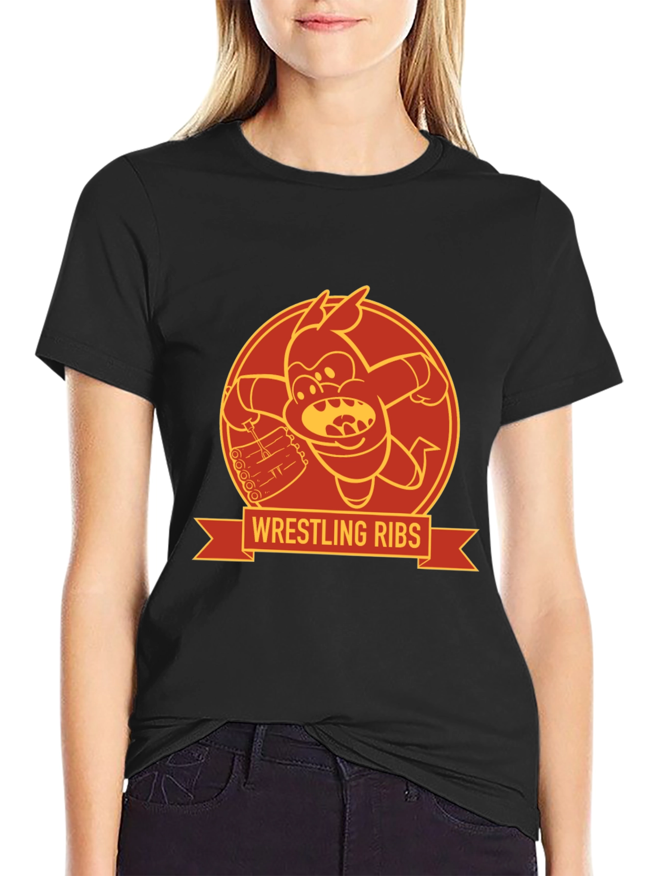 Wrestling Ribs Funny Cartoon Graphic Tee