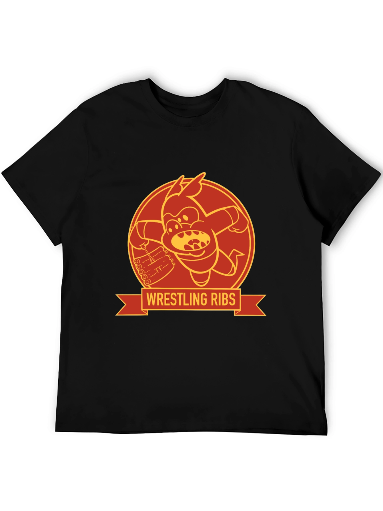 Wrestling Ribs Funny Cartoon Graphic Tee