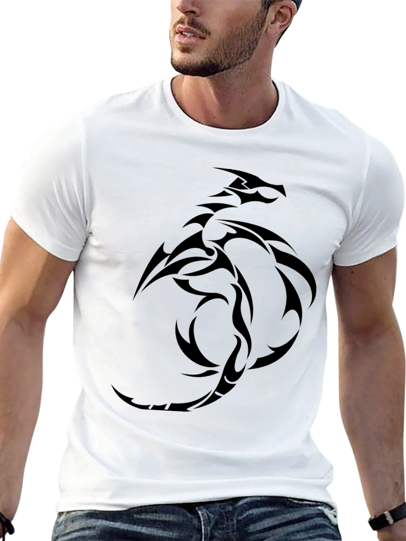 Tribal Dragon Graphic Black T-Shirt - Stylish & Unique