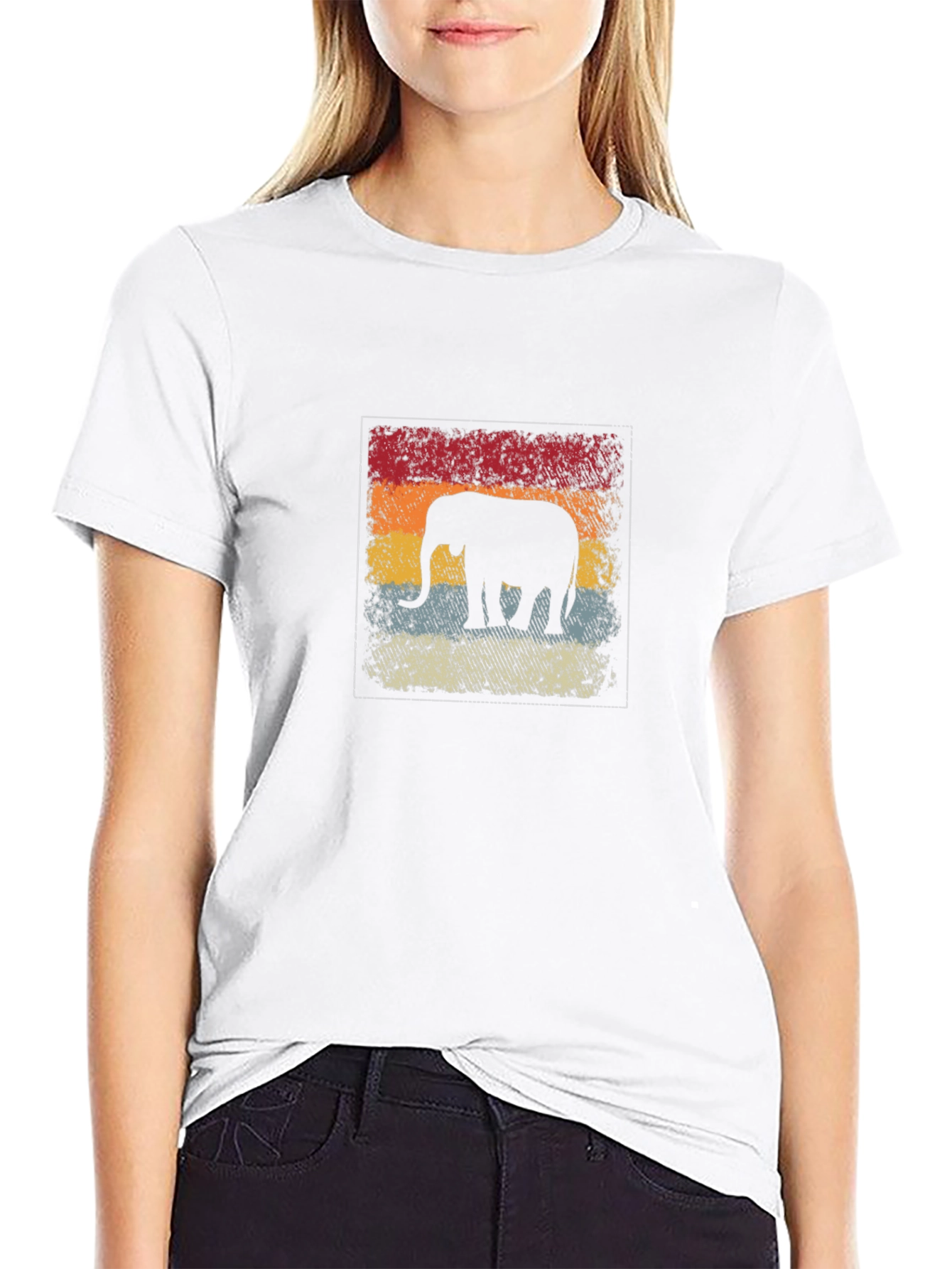Retro Elephant Graphic Tee - Black Cotton Comfort