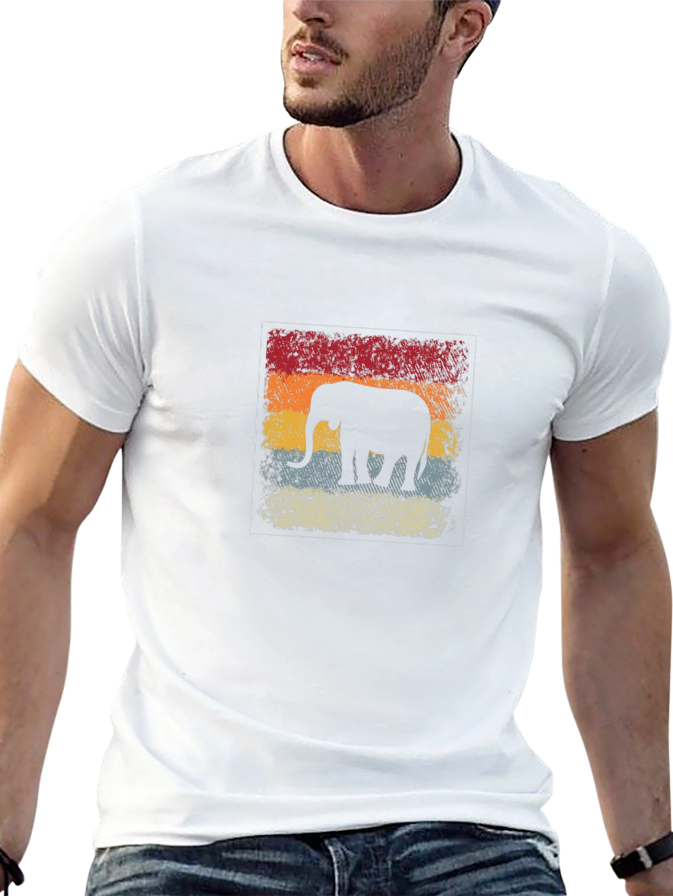 Retro Elephant Graphic Tee - Black Cotton Comfort