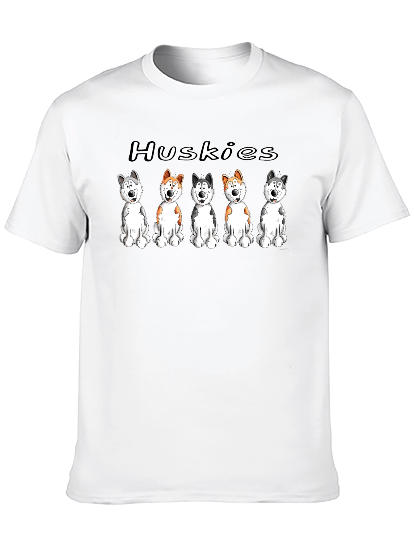 Husky Dog Cartoon Print Black T-Shirt