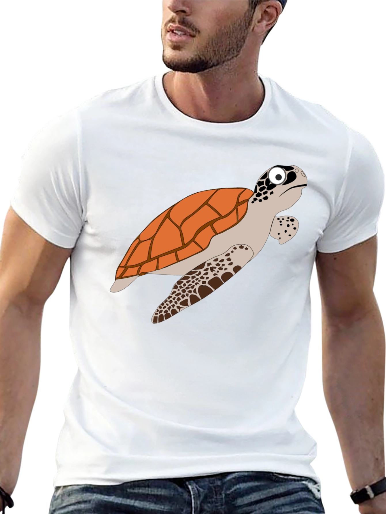 Cartoon Turtle Graphic Tee - Black Cotton T-Shirt