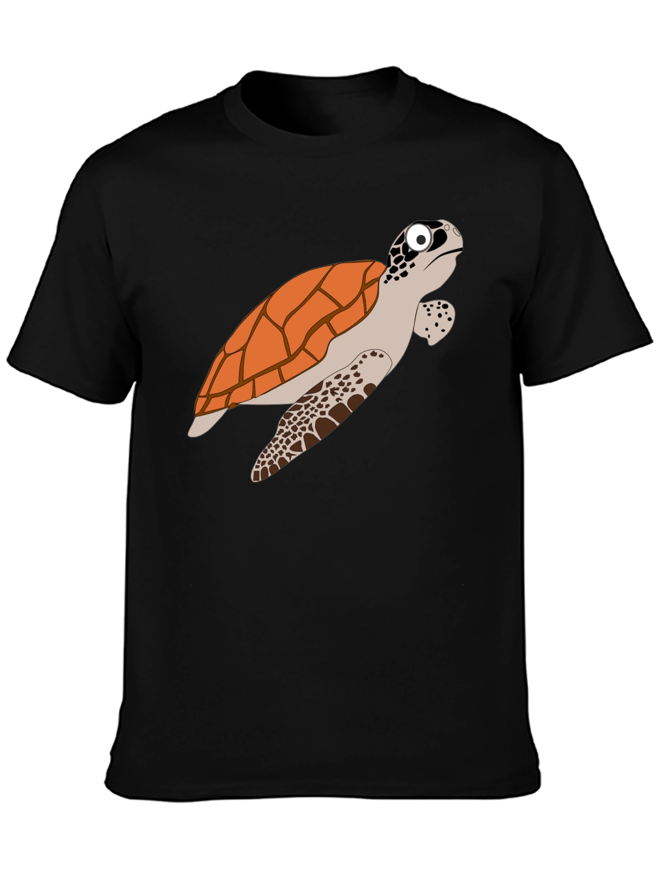 Cartoon Turtle Graphic Tee - Black Cotton T-Shirt