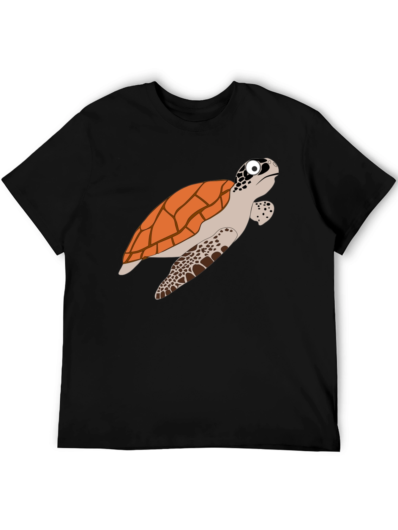 Cartoon Turtle Graphic Tee - Black Cotton T-Shirt