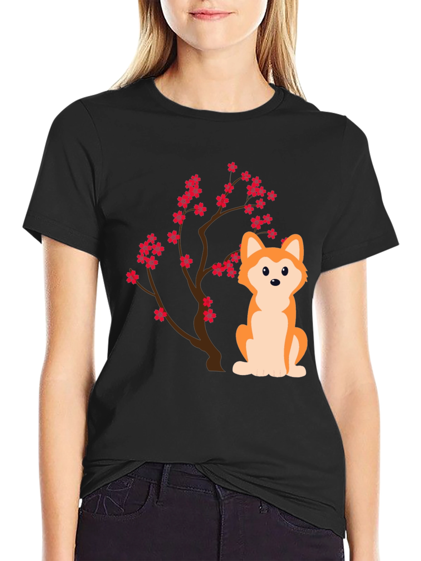 Dog & Cherry Blossom T-Shirt - Soft Cotton Blend
