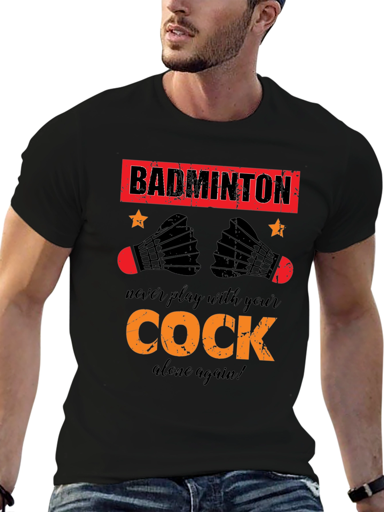 Funny Badminton T-Shirt - Cock Design
