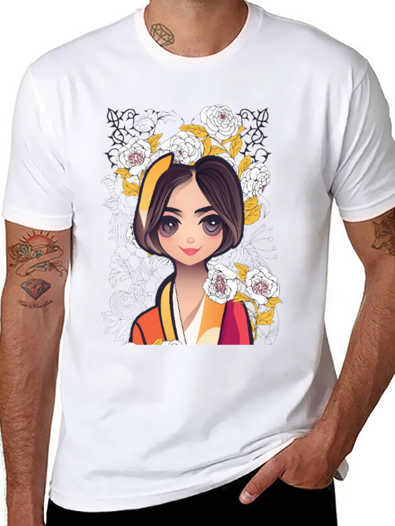 Anime Girl Floral T-Shirt
