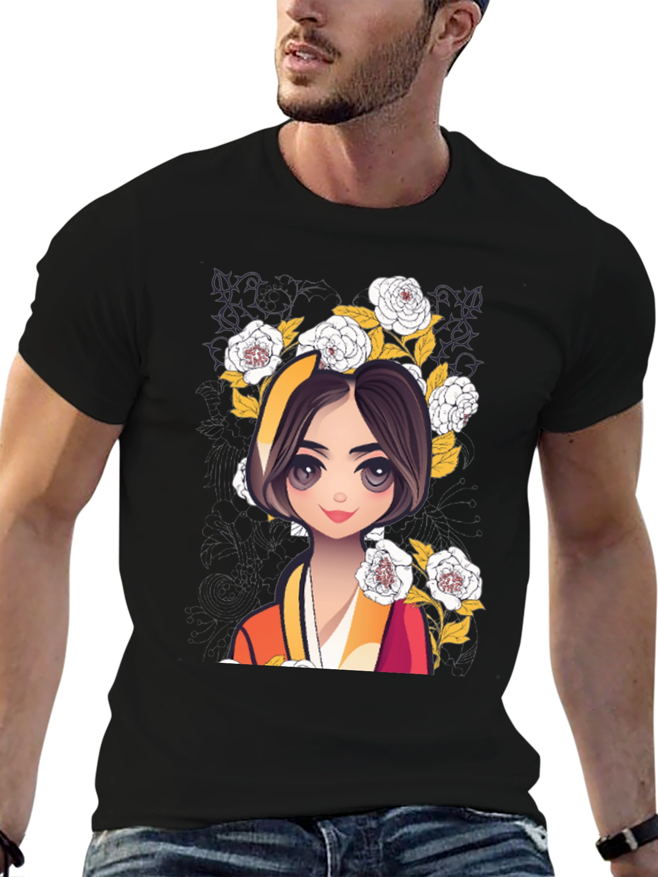 Anime Girl Floral T-Shirt