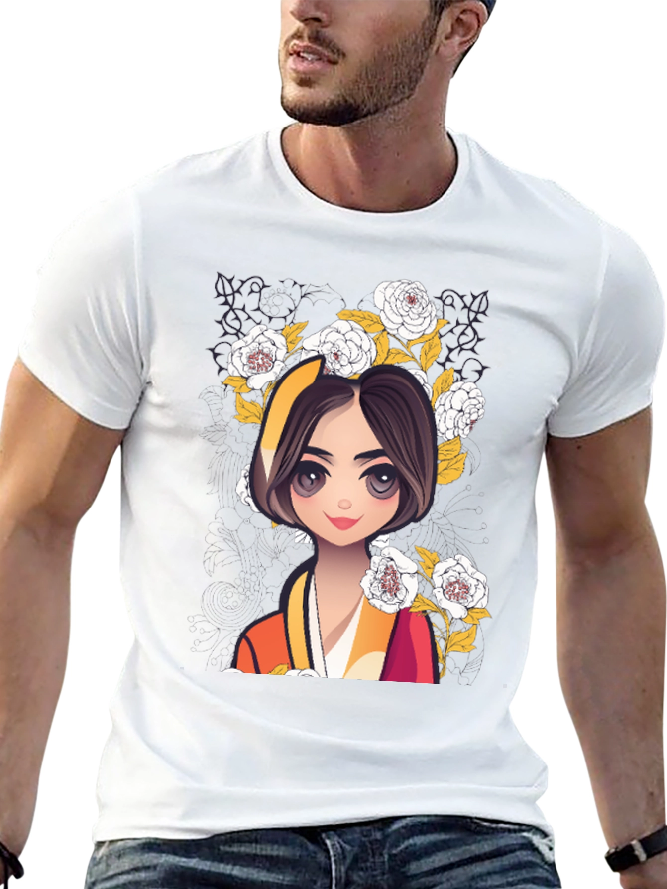 Anime Girl Floral T-Shirt