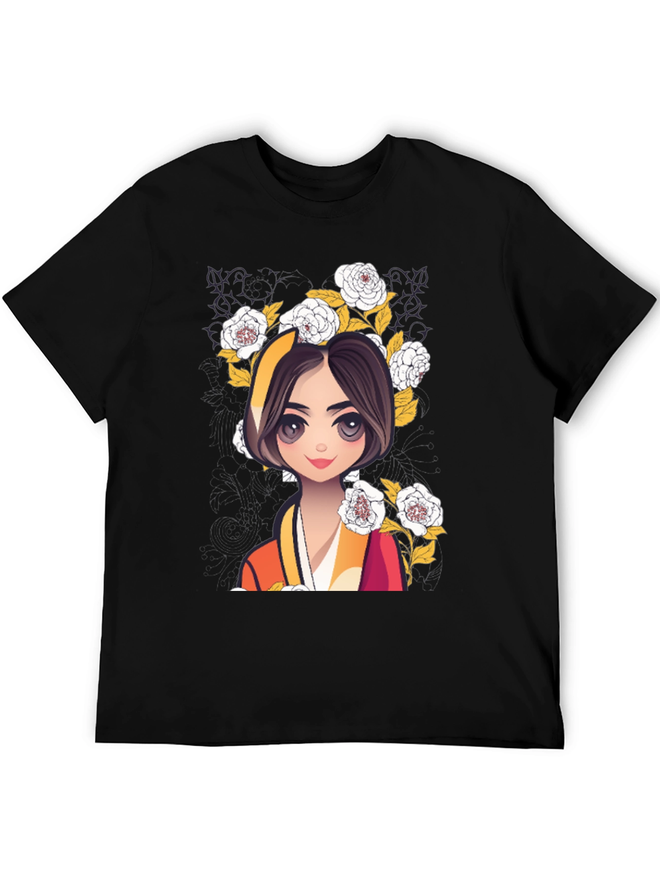 Anime Girl Floral T-Shirt