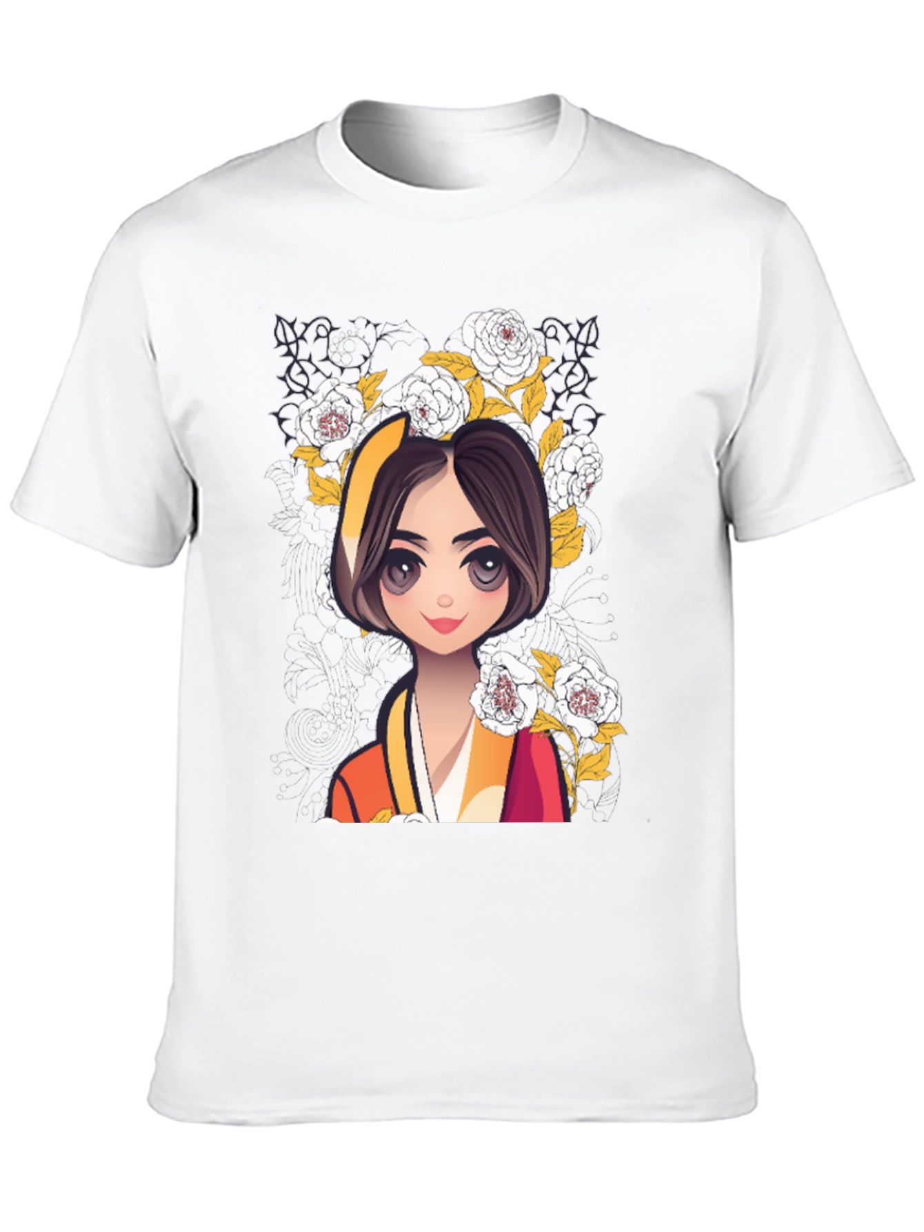 Anime Girl Floral T-Shirt
