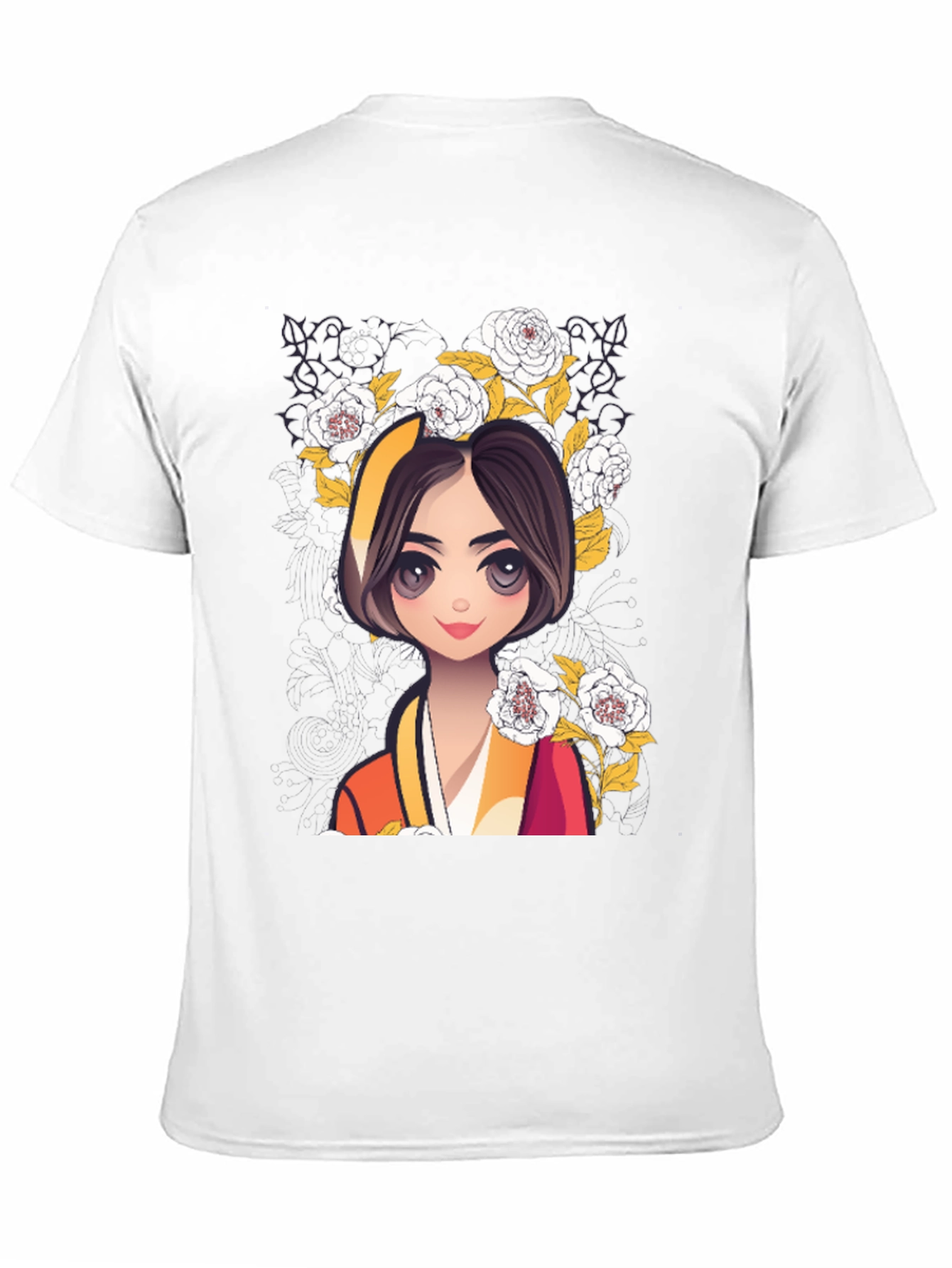 Anime Girl Floral T-Shirt