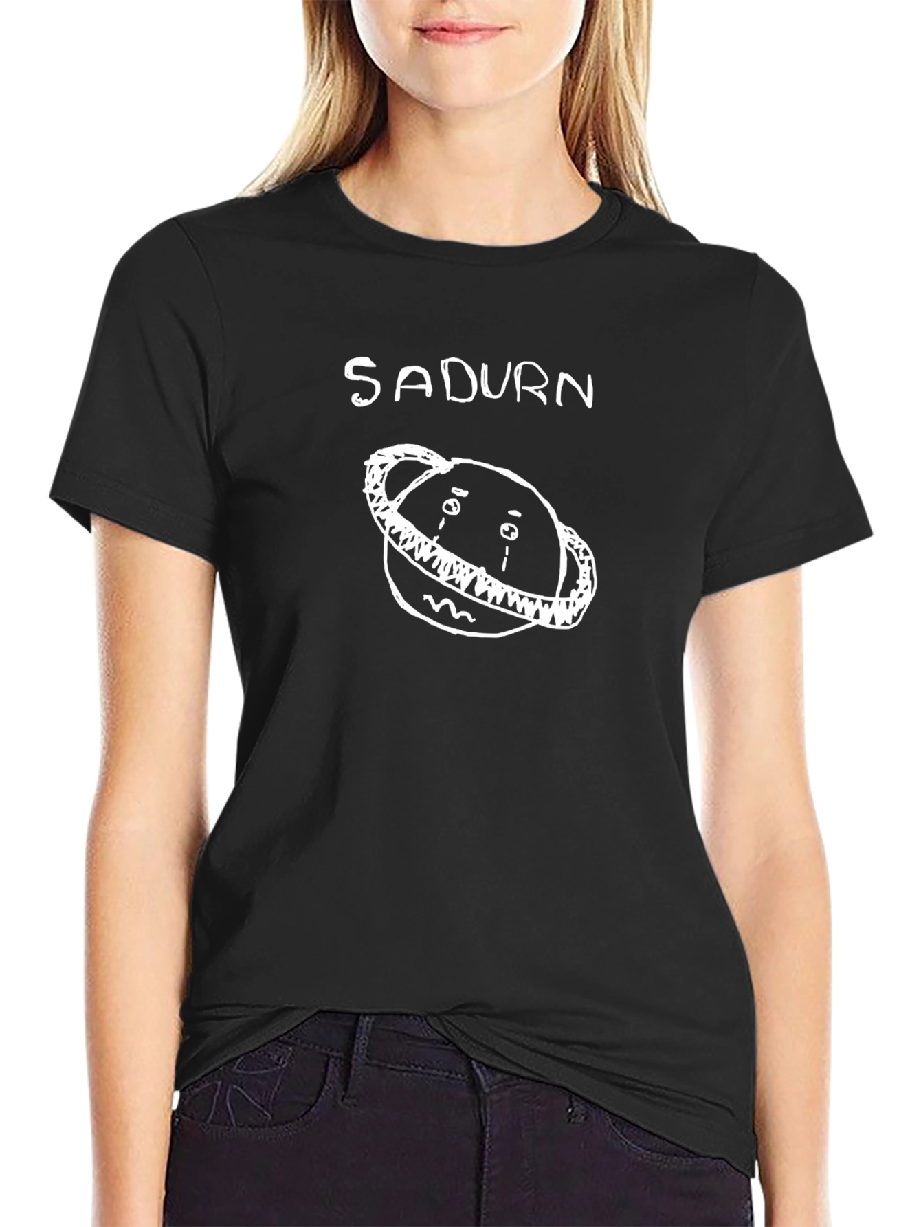 Sadurn Saturn T-Shirt - White Graphic on Black