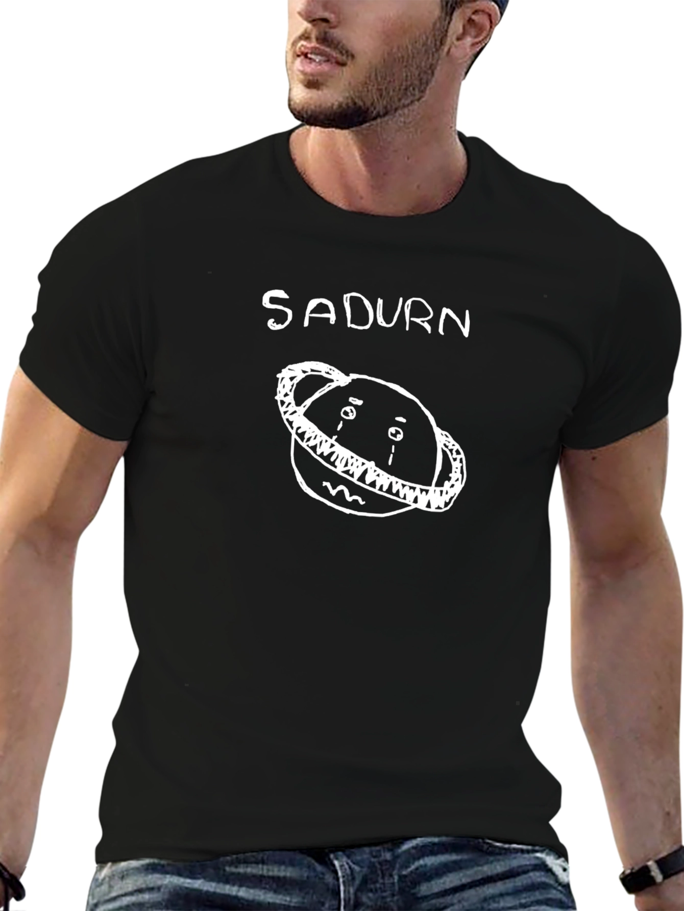 Sadurn Saturn T-Shirt - White Graphic on Black