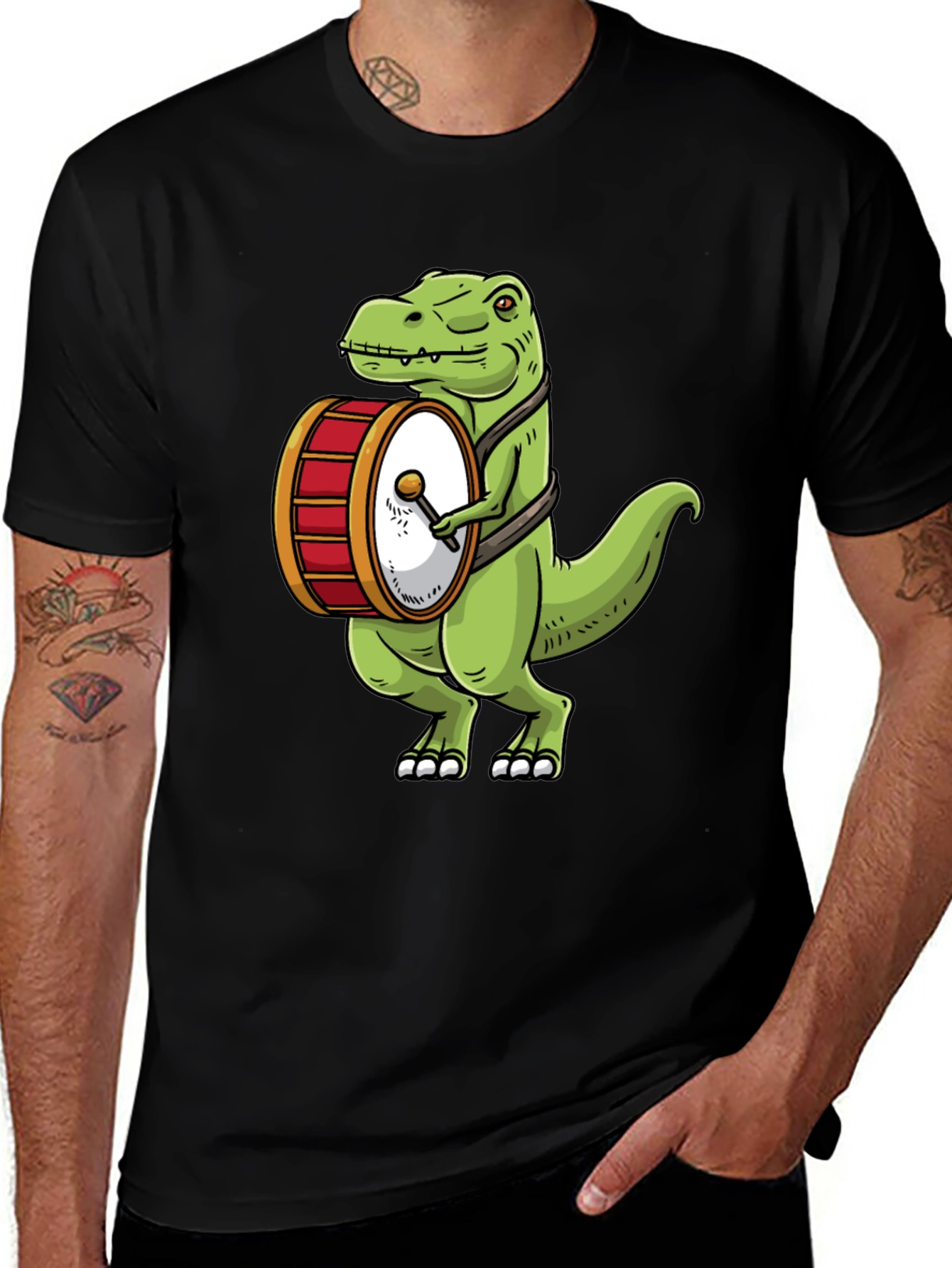 Dinosaur Drummer T-Shirt - Funny Dino Band Tee