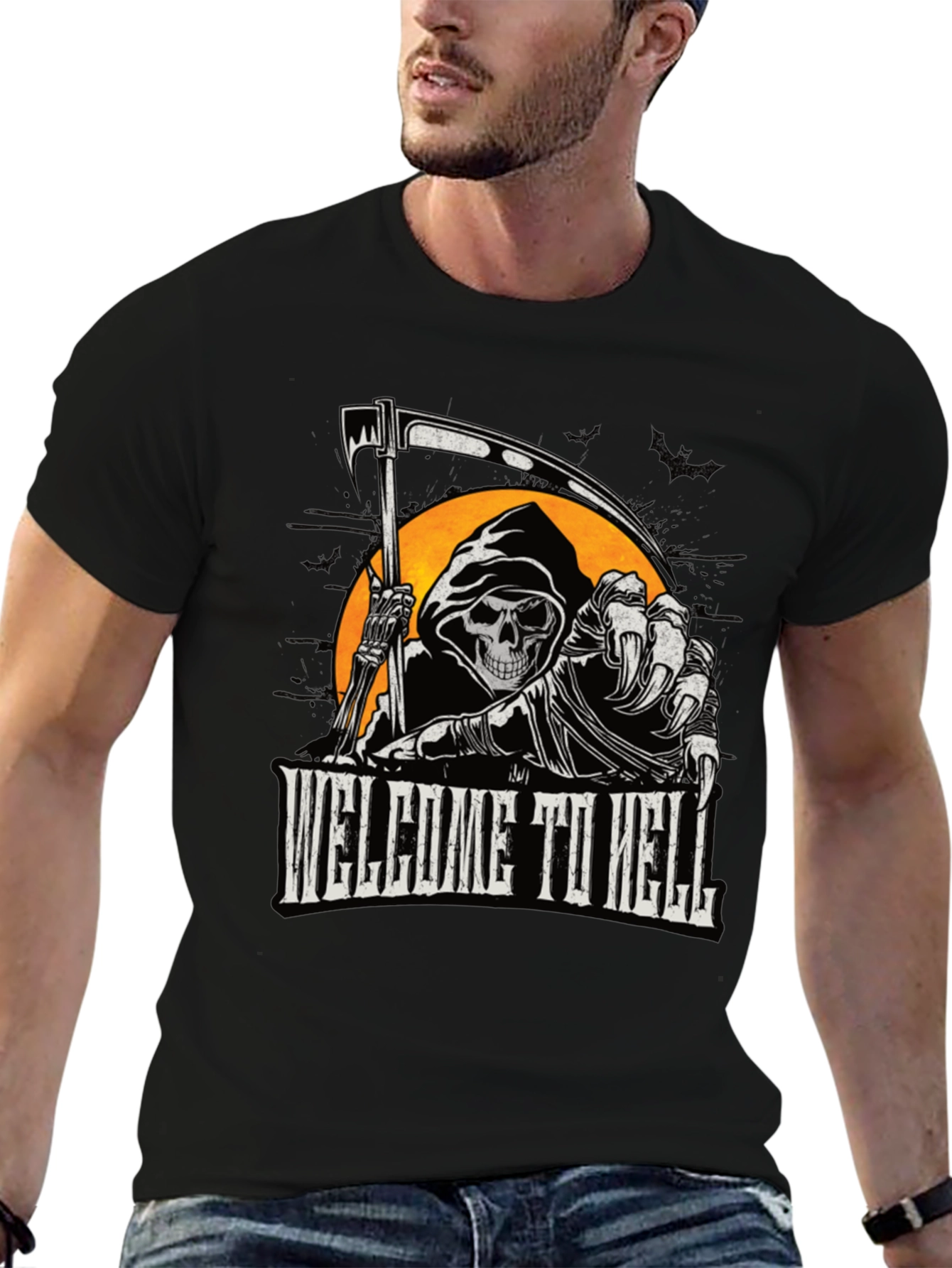 Welcome to Hell Grim Reaper Graphic Tee - Black