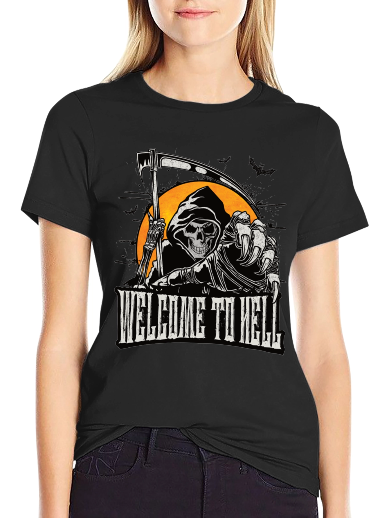 Welcome to Hell Grim Reaper Graphic Tee - Black