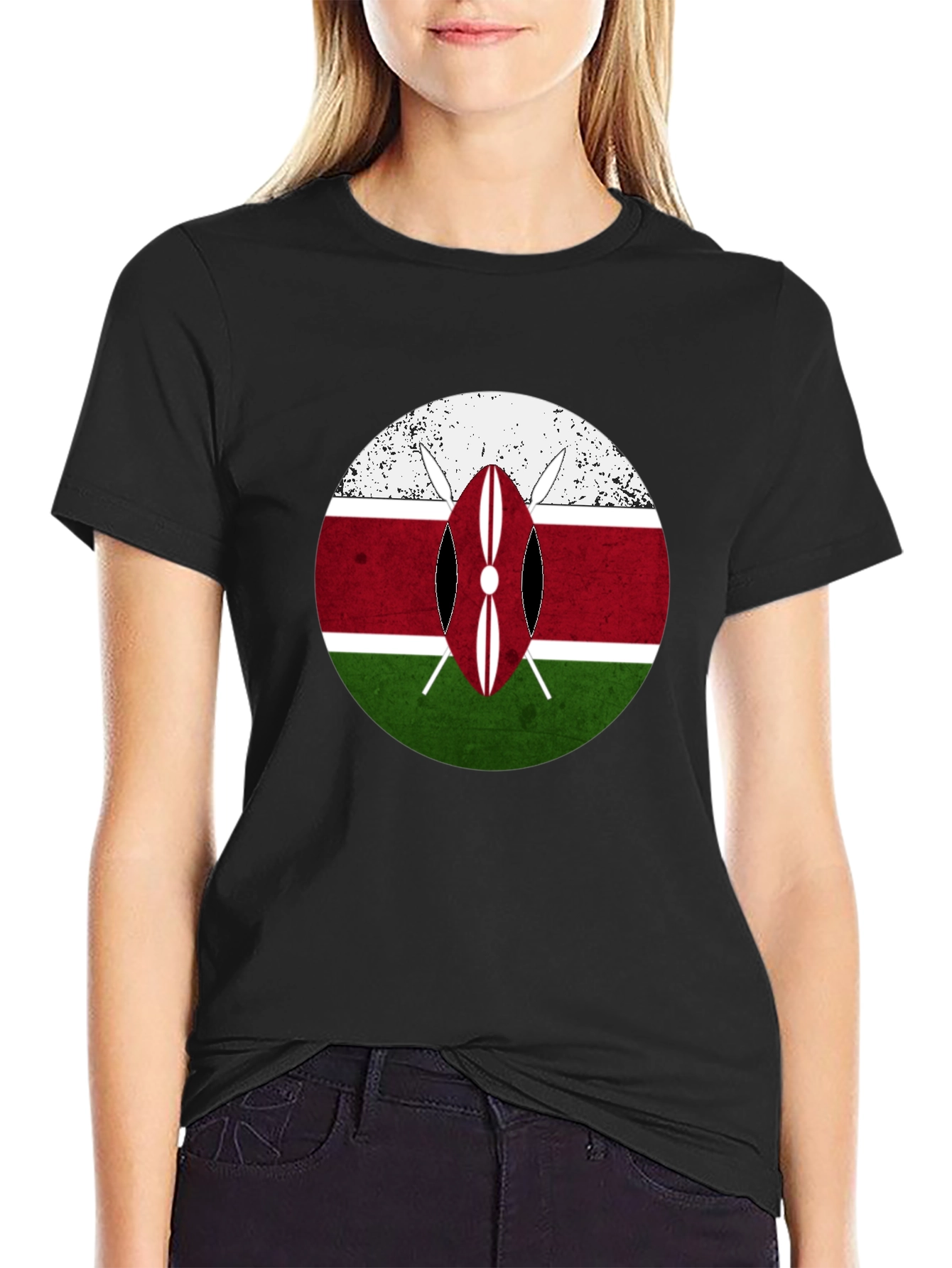 Kenya Flag Shield T-Shirt - Distressed Graphic Tee