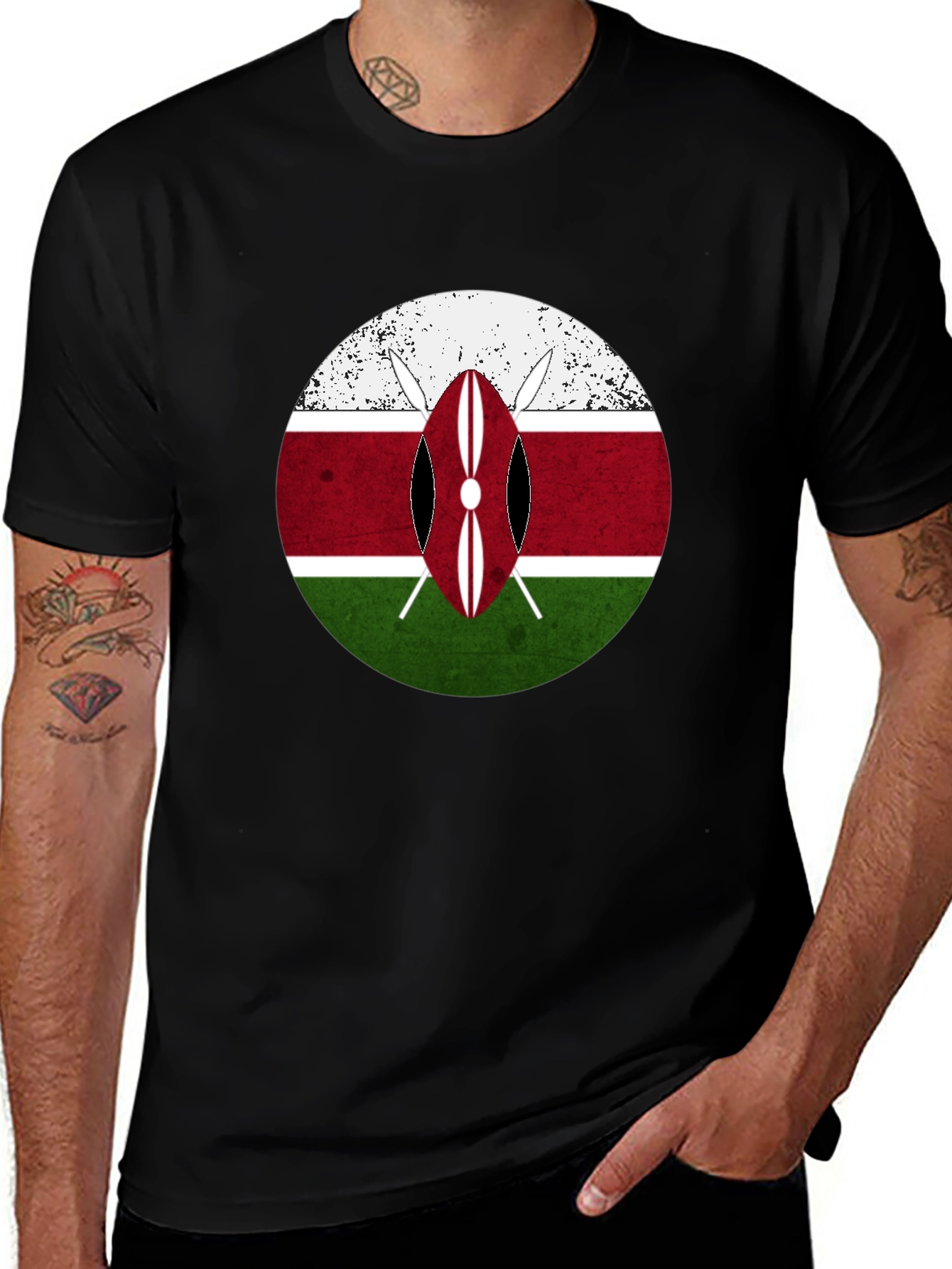 Kenya Flag Shield T-Shirt - Distressed Graphic Tee