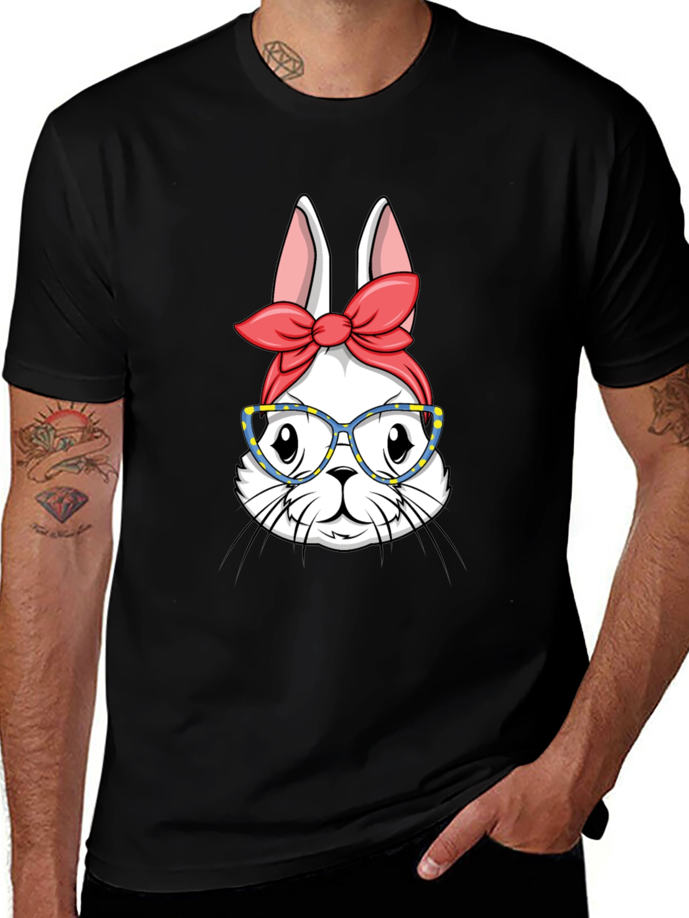 Bunny with Glasses T-Shirt - Black