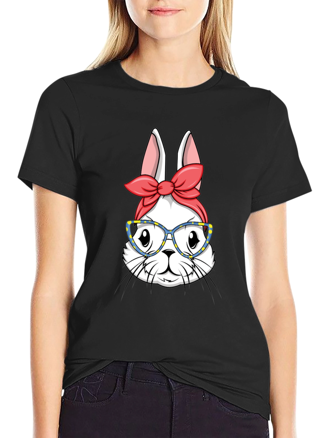 Bunny with Glasses T-Shirt - Black