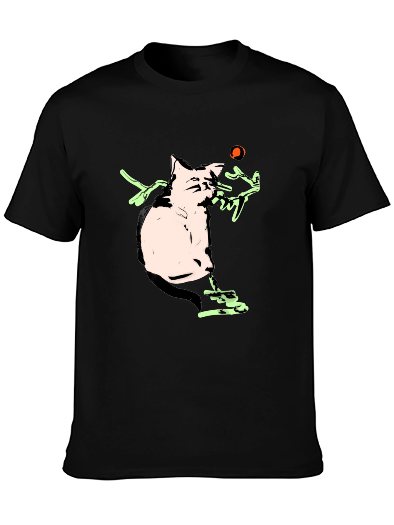 Cartoon Cat Playing With a Ball Black T-Shirt
