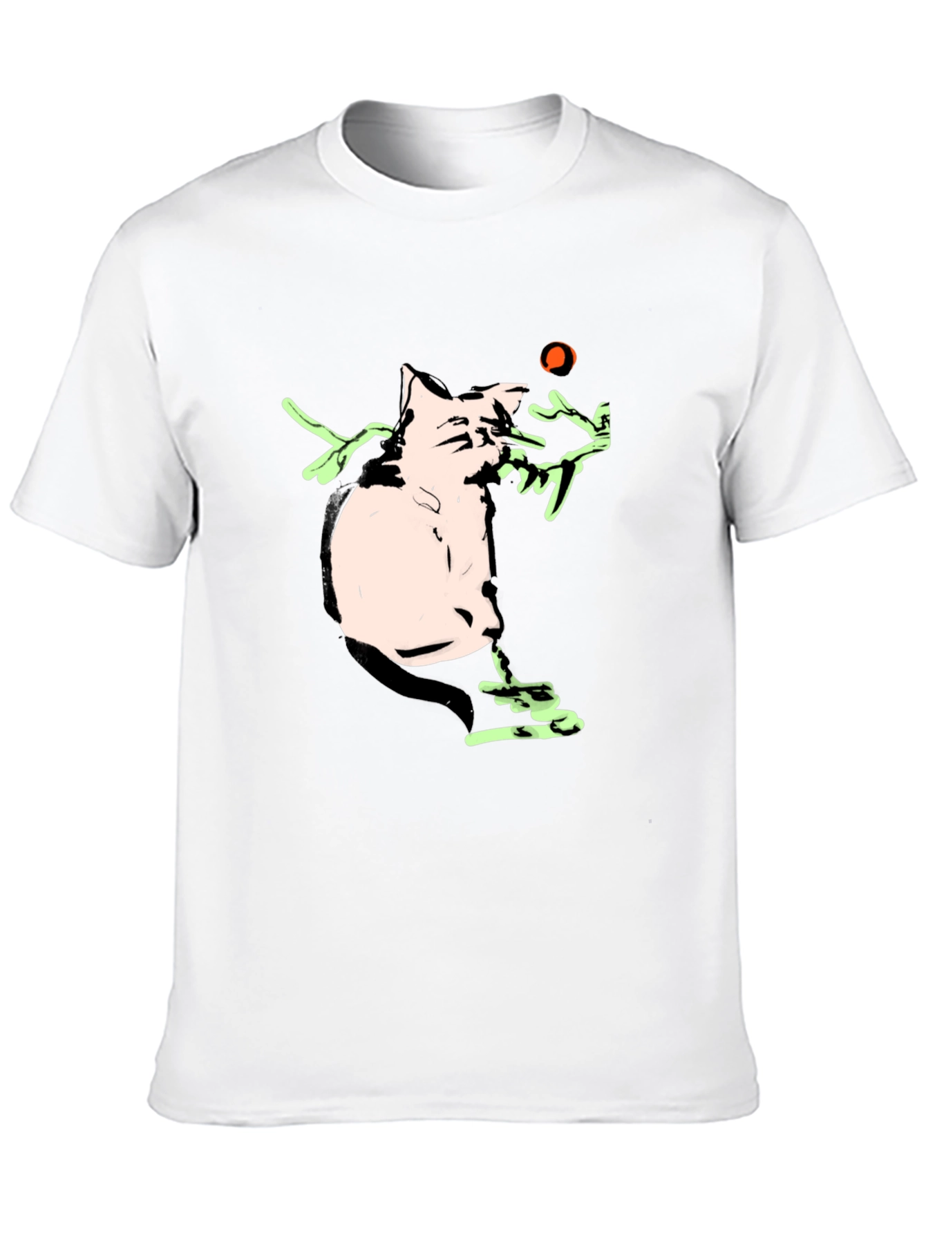 Cartoon Cat Playing With a Ball Black T-Shirt