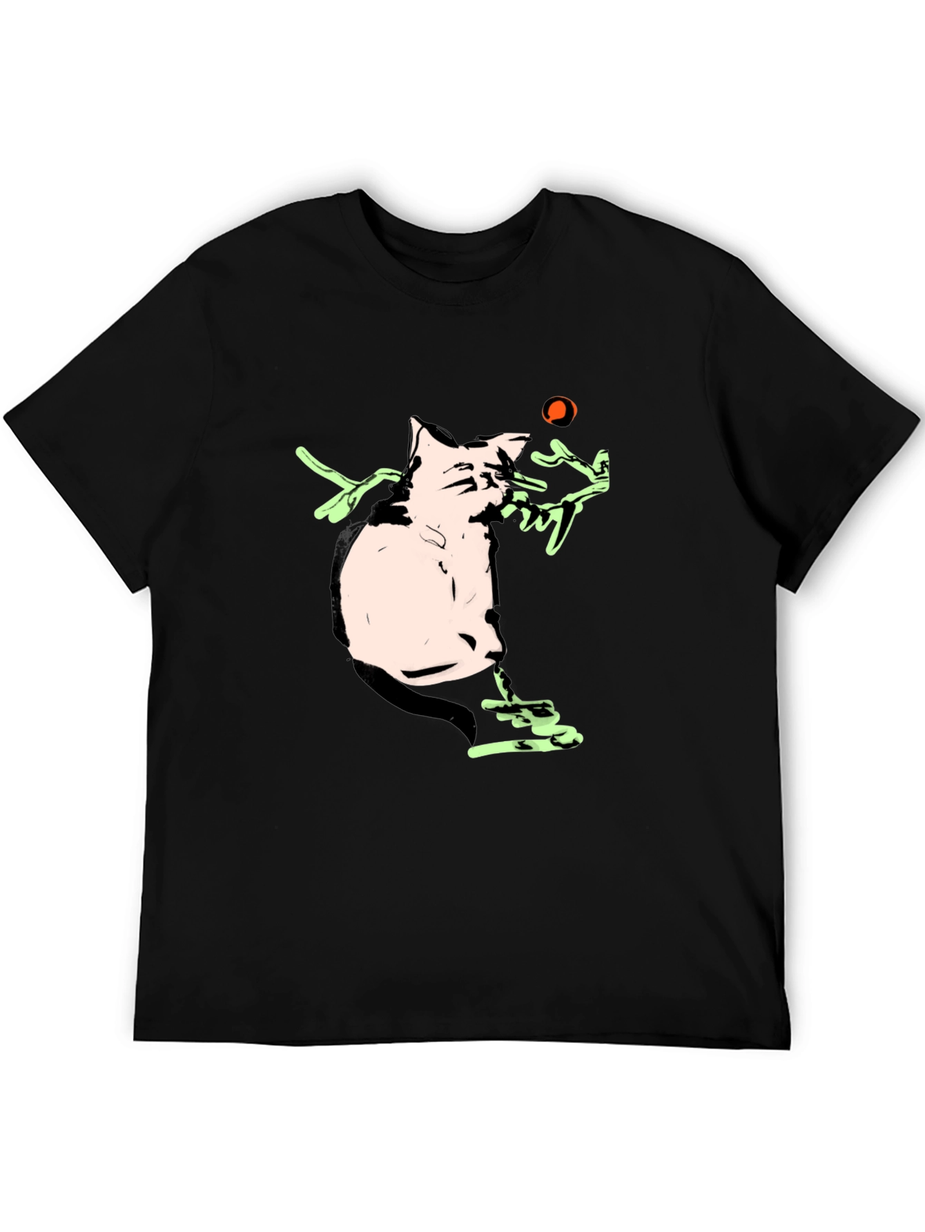 Cartoon Cat Playing With a Ball Black T-Shirt