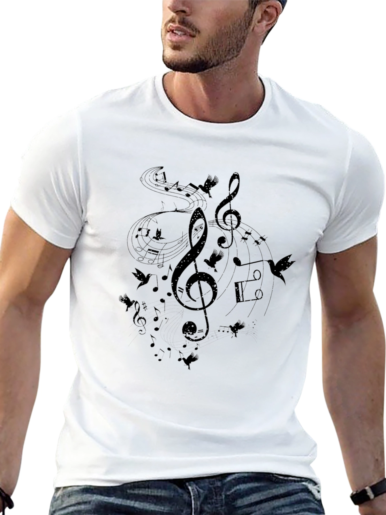 Musical Notes Birds Black T-Shirt