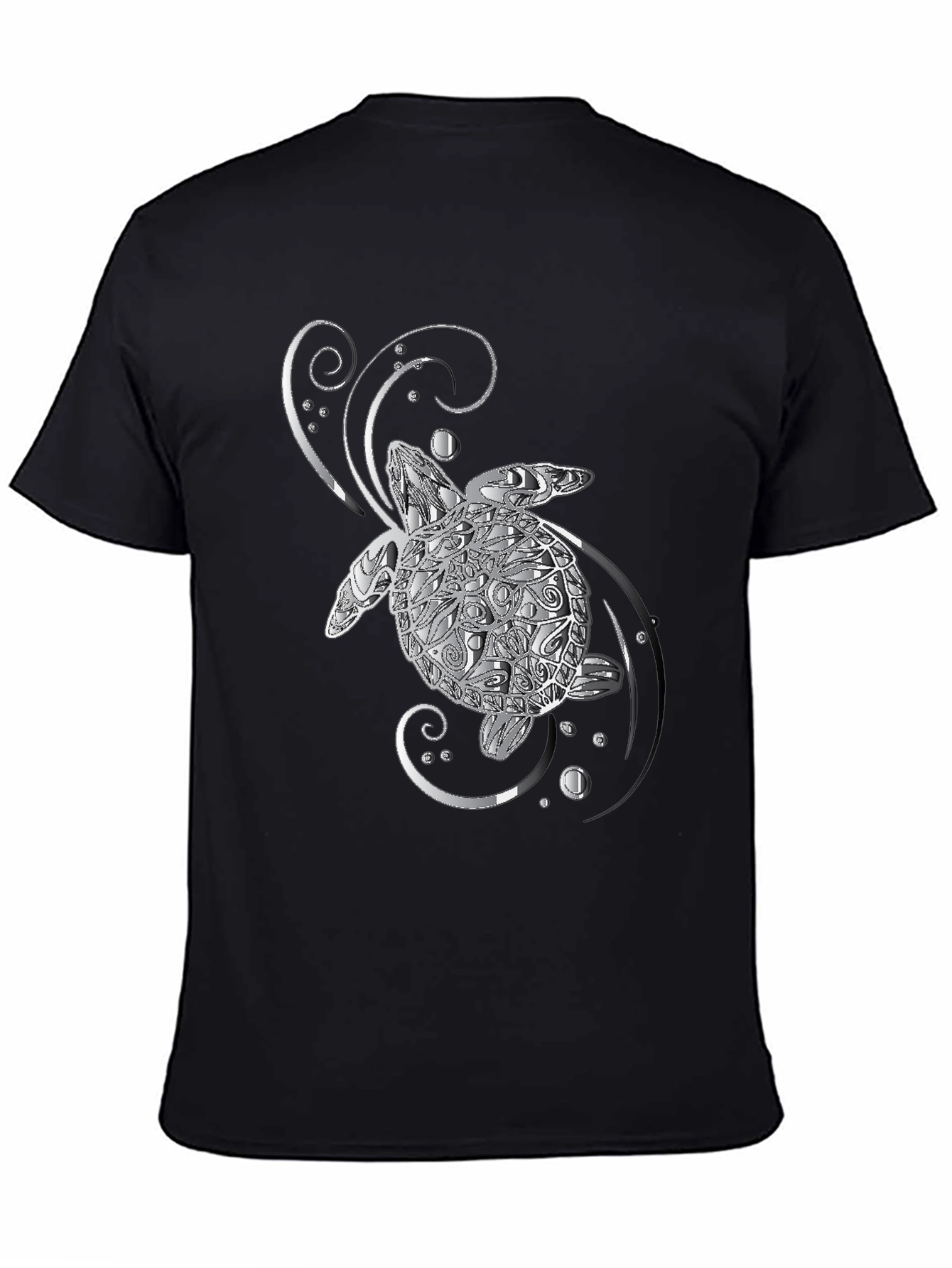 Sea Turtle Graphic T-Shirt - Silver Design on Black