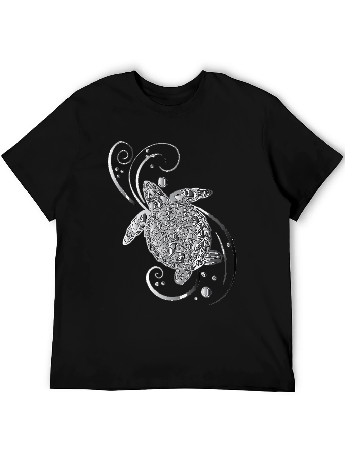 Sea Turtle Graphic T-Shirt - Silver Design on Black