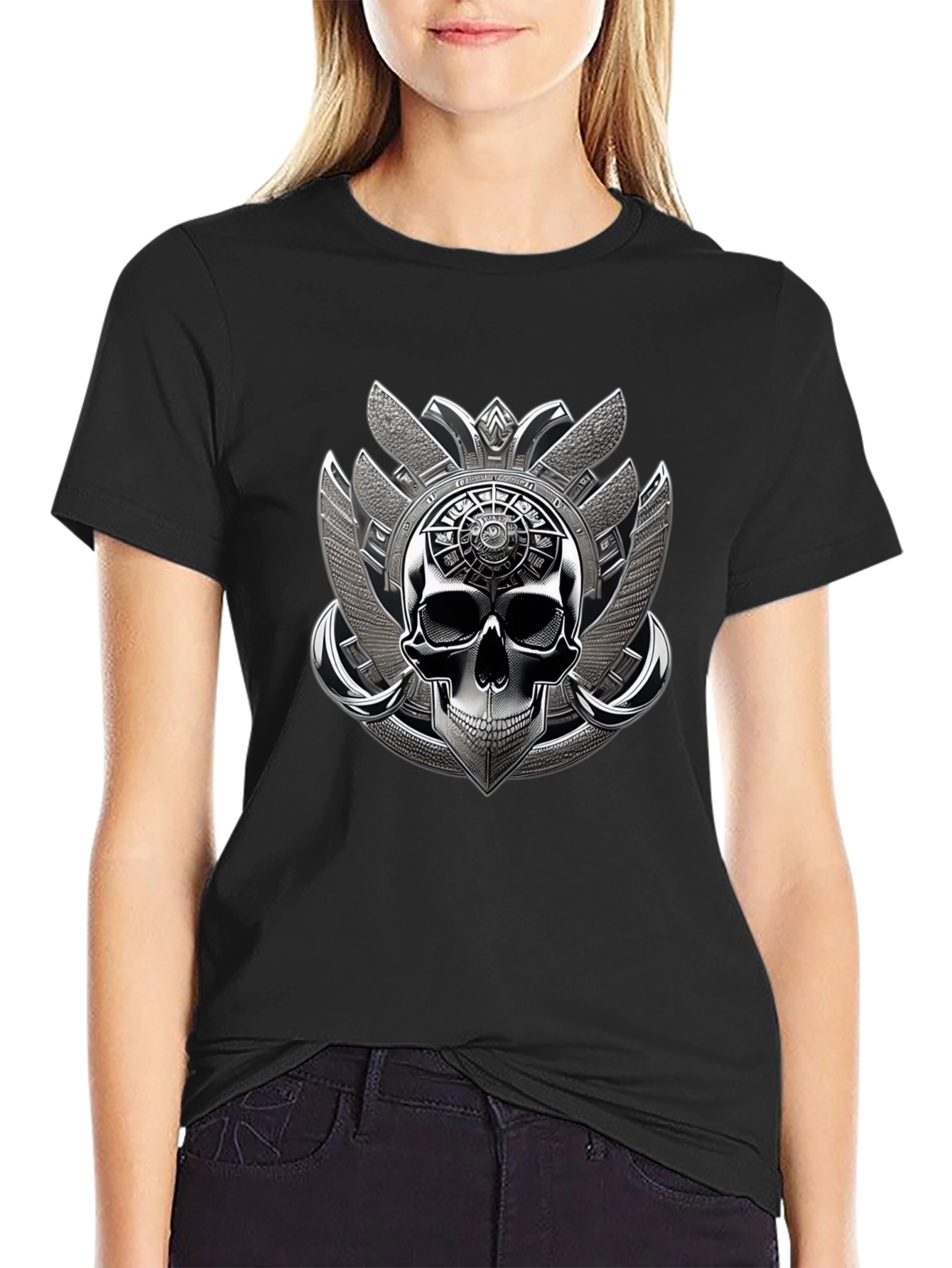 Skull Emblem Graphic Tee - Black