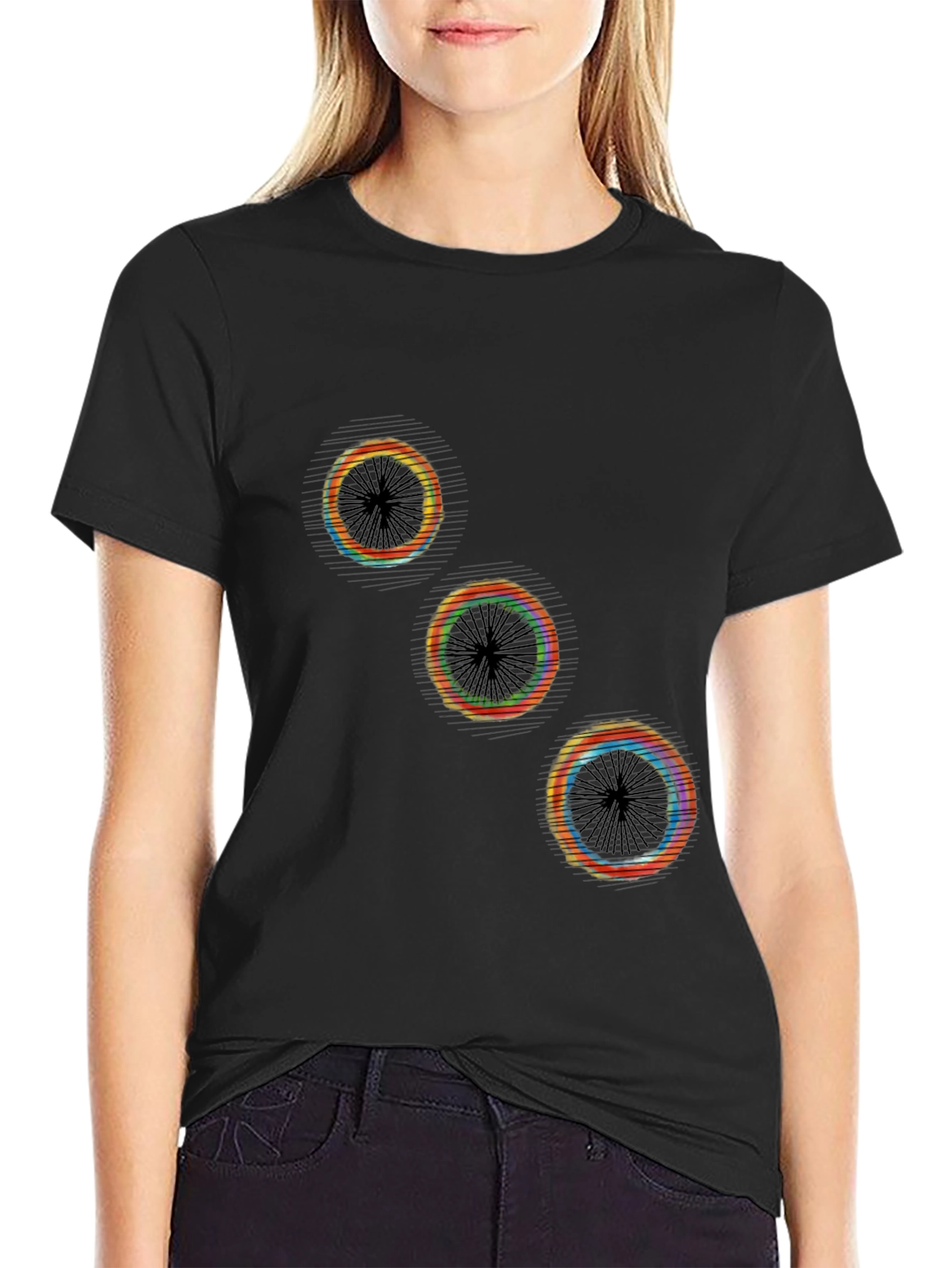 Abstract Circles Graphic Tee - Black Cotton Blend