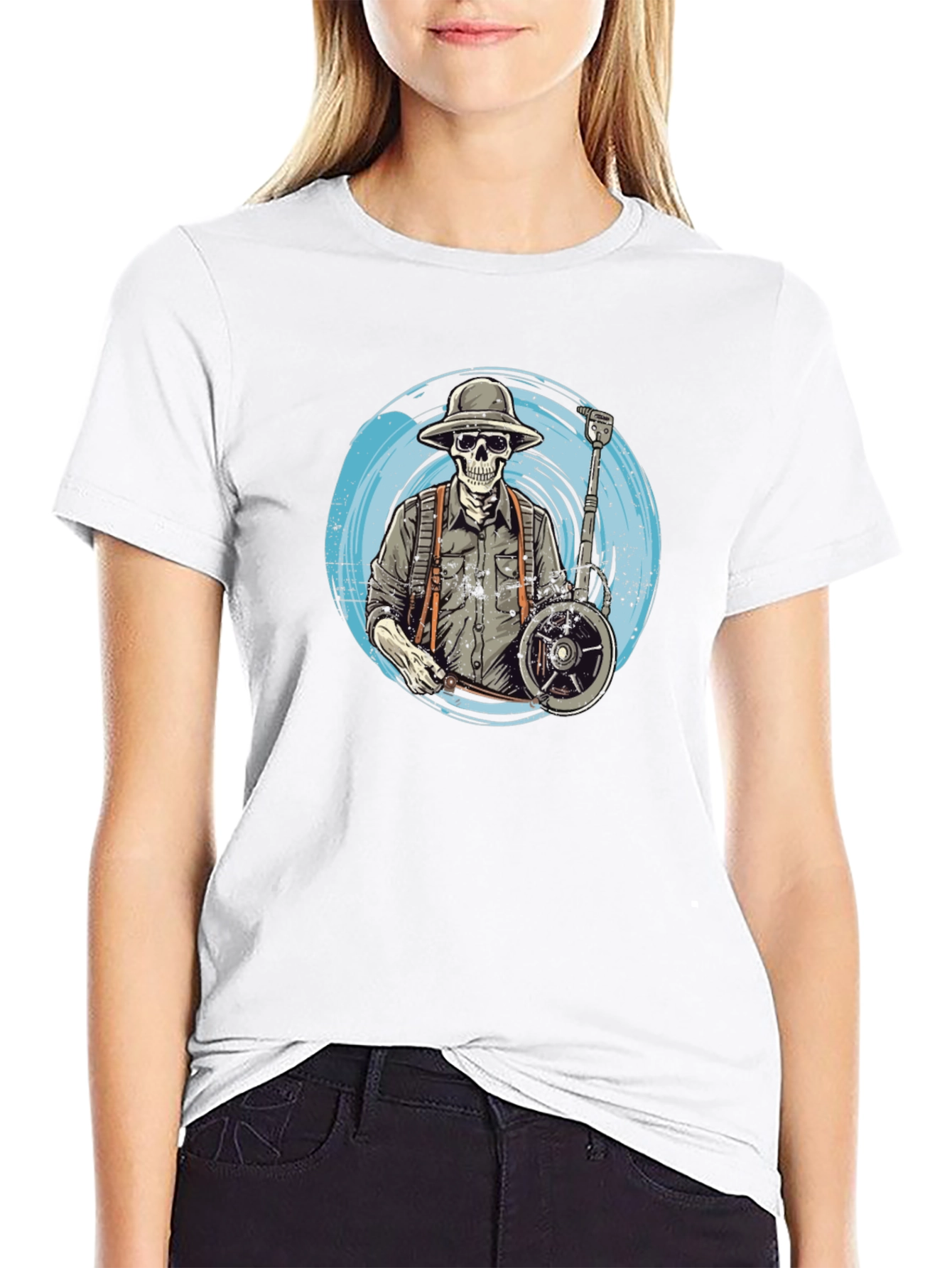 Skeleton Banjo Player Black T-Shirt
